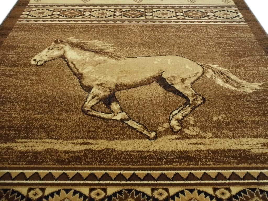 champion rugs champion rugs Western Rustic Lodge Running Horse Stallion Horseshoe Southwestern Design Area Rug (2 Feet X 3 Feet)