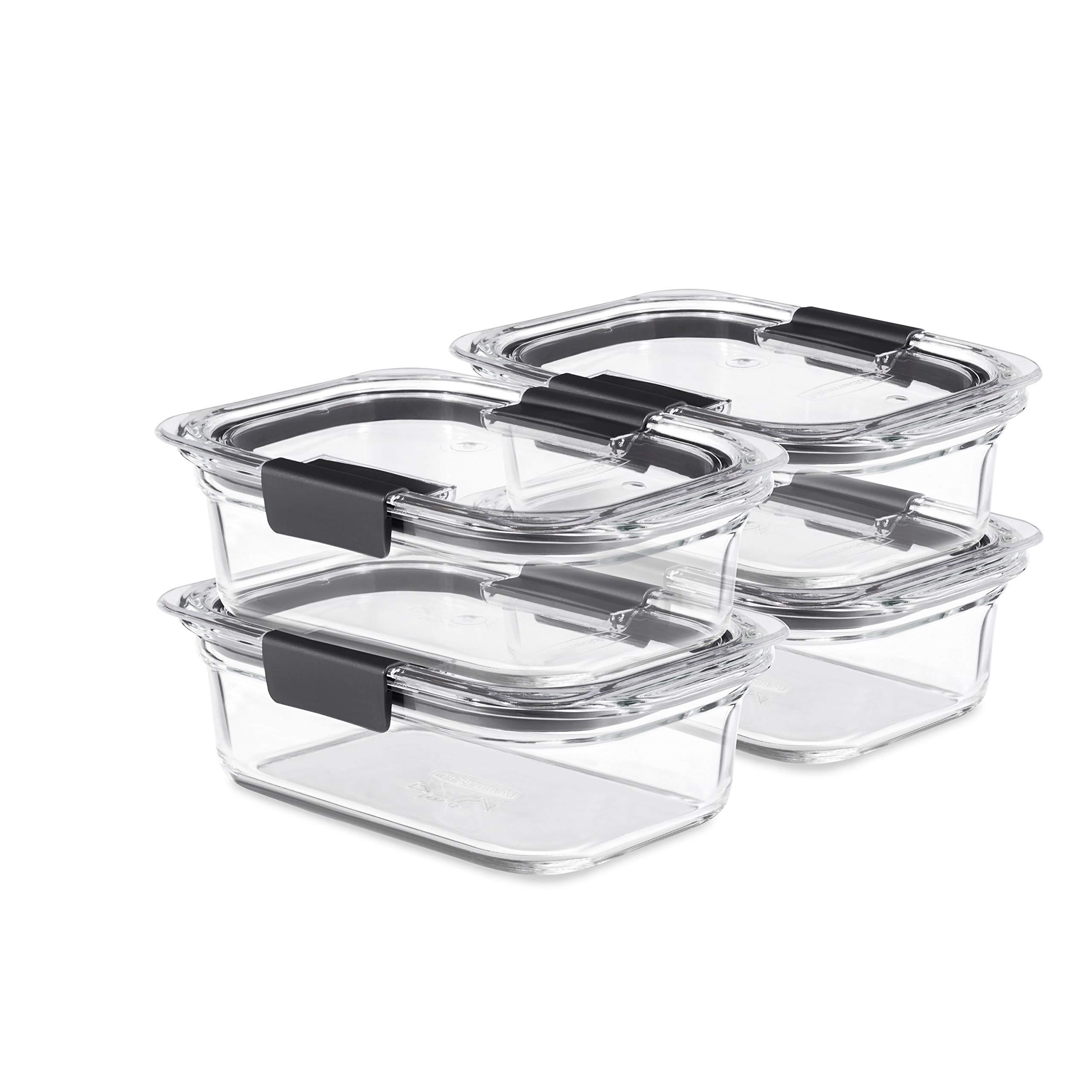 Rubbermaid Rubbermaid Brilliance Glass Storage Set of 9 Food Containers, Clear & Brilliance Glass Storage 3.2-Cup Food Containers with Lids, 4-Pack (8 Pieces Total), BPA Free and Leak Proof, Medium, Clear
