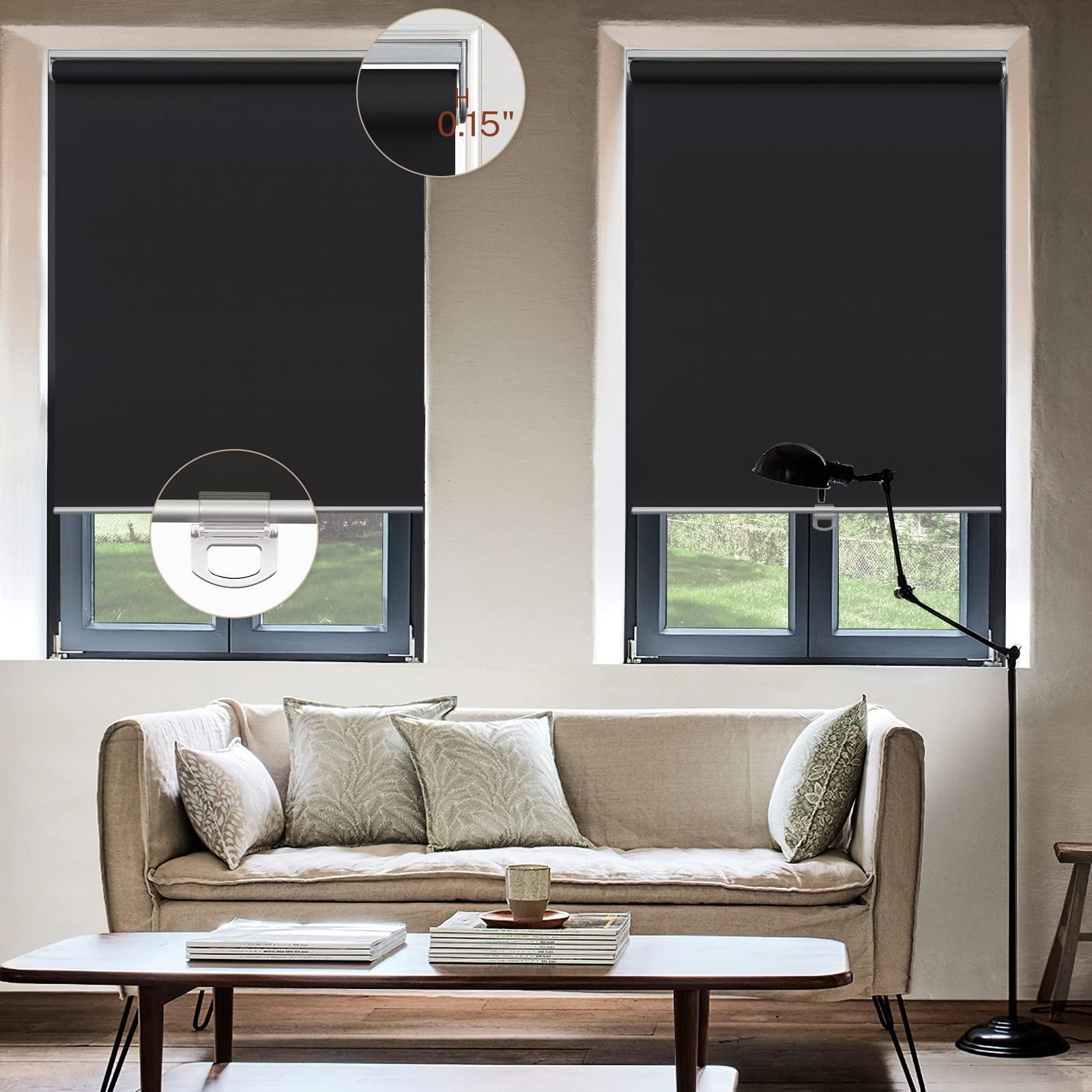 Keego Keego Spring Roller Blinds Free Stop Easy to Lift & Install Window Shade UV Protection Thermal Insulated Window Roller Blinds Privacy Custom Durable Shades for Home (Blackout, Black, 59w x 36h)