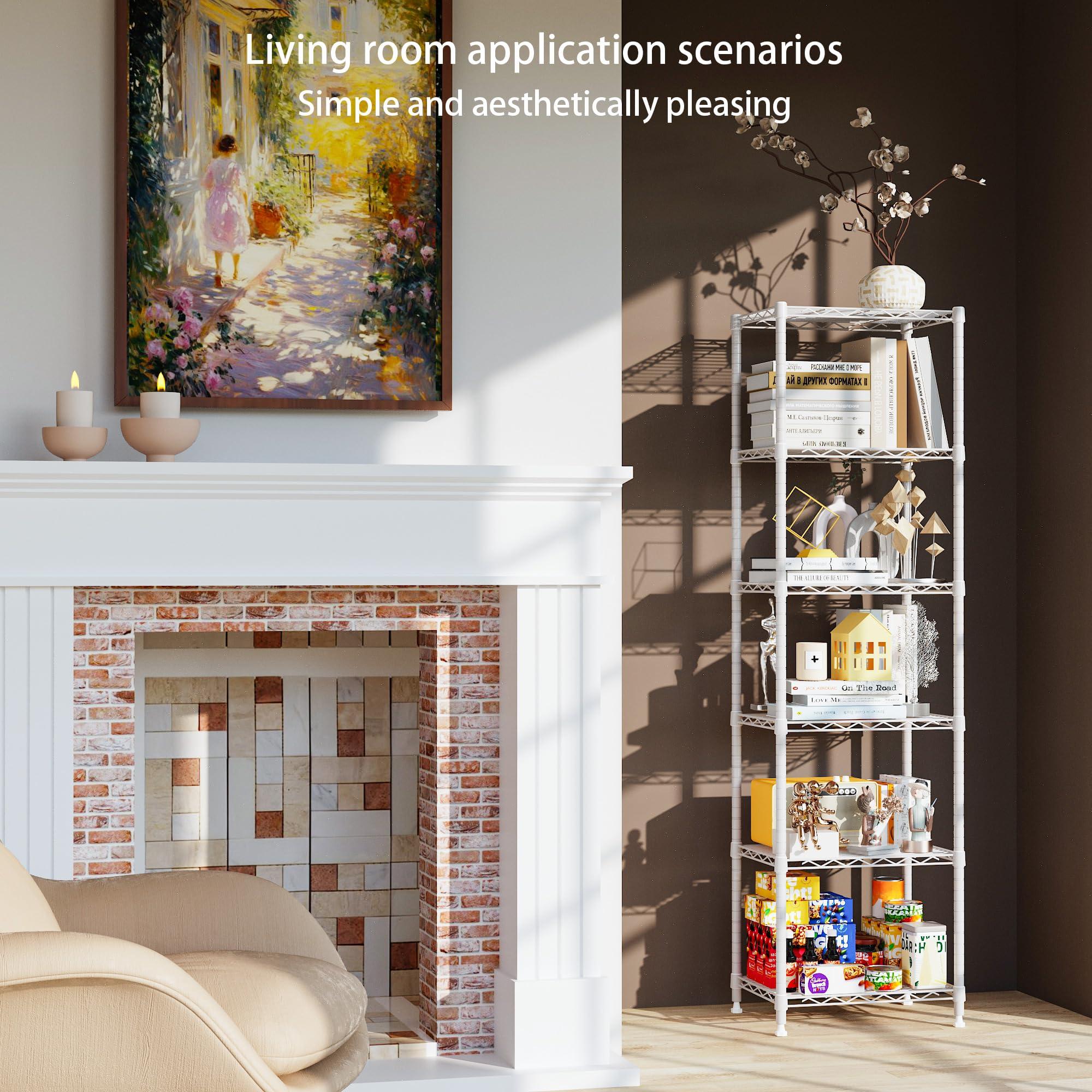 REGILLER REGILLER 6 Wire Shelving Steel Storage Rack Adjustable Unit Shelves for Laundry Bathroom Kitchen Pantry Closet (16.7L x 11.9W x 64H, White)