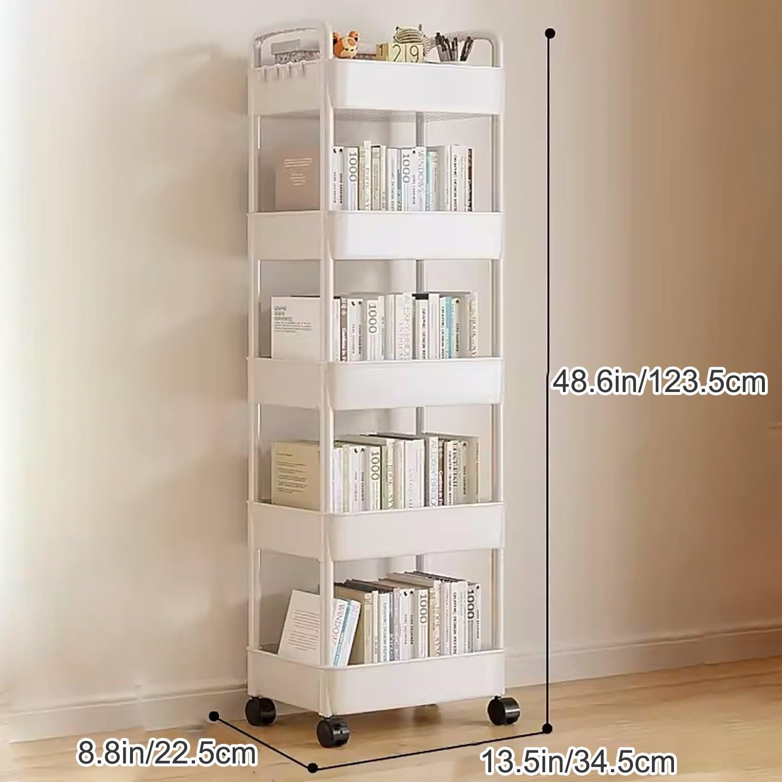 XTRYBHD XTRYBHD Compact Bookcase for Classroom, Library Reading Book Shelf, Storage Shelves with Lockable Wheels, Compact Kitchen Trolley for Narrow Spaces (Size : 5 Layers of Storage)