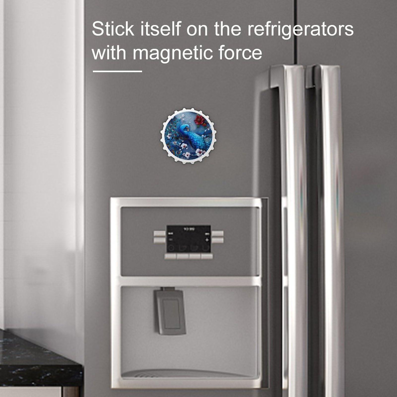XKAWPC Peacock Flowers Magnetic Bottle Opener Funny Beer Opener Fridge Sticker for Refrigerator White-Style