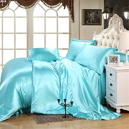Bedding Kraft Bedding Kraft Hotel Quality 100% Silky Satin 5 Pc. Comforter Sheet Set (1 Comforter + 1 Fitted Sheet + 1 Flat Sheet + 2 Pillow Cover) Sky Blue, Full XL