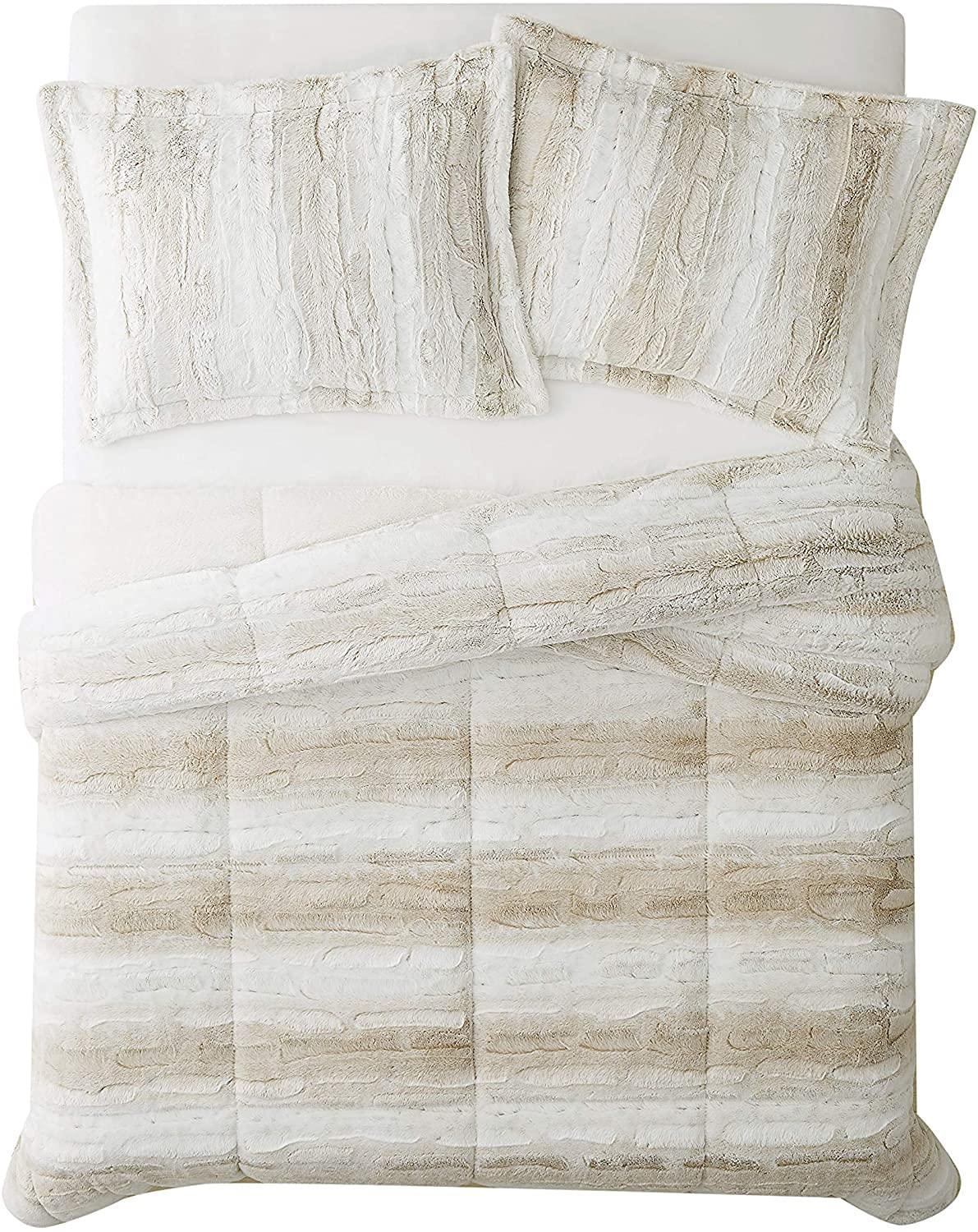 Christian Siriano Christian Siriano NY Snow Leopard Faux Fur Comforter Sets Grey Polyester 3-Piece King Comforter Set, Cozy and Ideal Designer Look, OEKO-TEX Certified Confidence