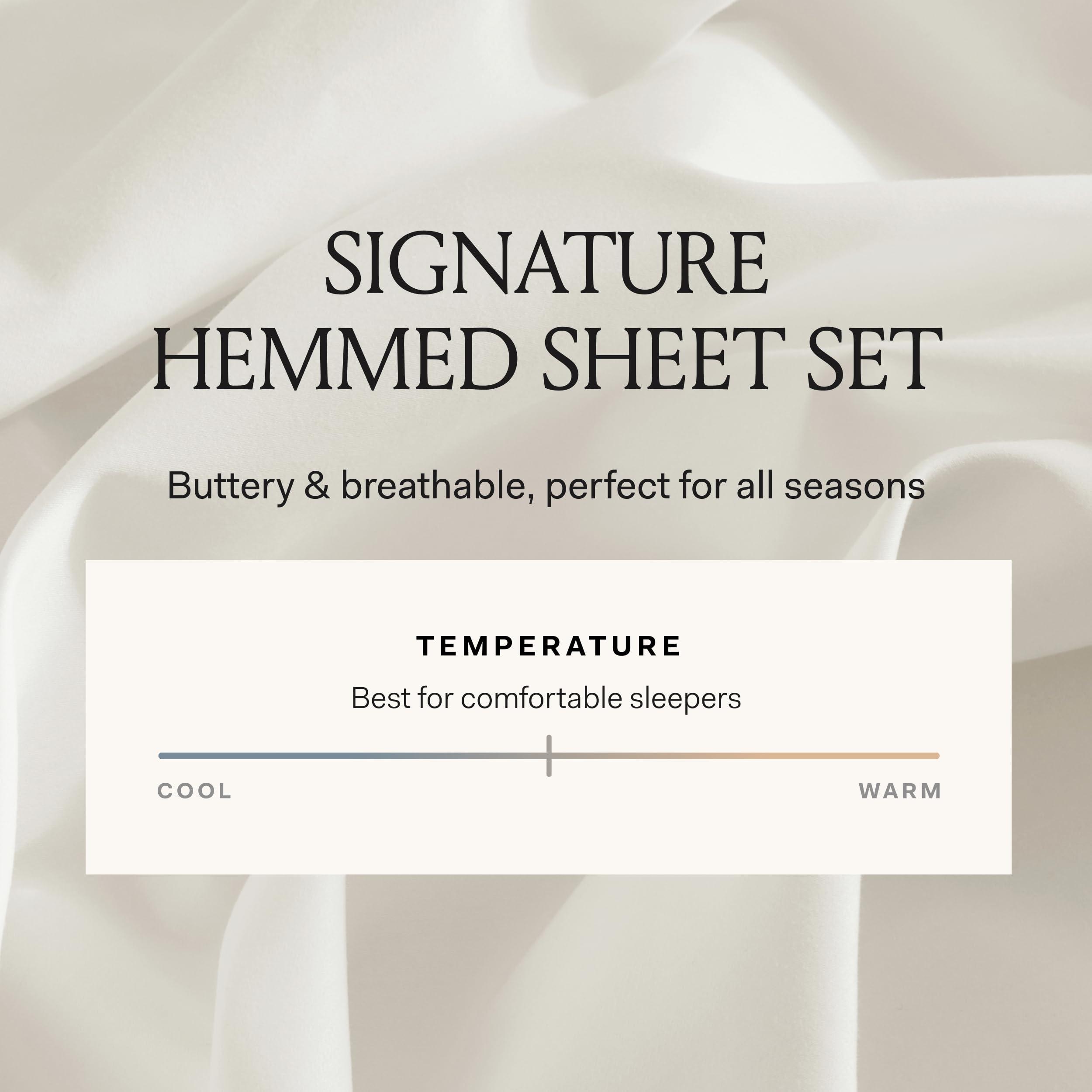 BOLL & BRANCH BOLL & BRANCH Signature Hemmed Sheet Set - Split King, Mineral - Luxury 100% Organic Cotton - Includes 1 Flat, 2 Fitted, 2 Pillowcases - Buttery Soft