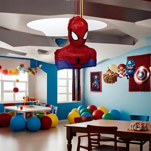 Unique Spiderman 3D Pull String Pinata - 17\" x 14\" (1 Pc.) - Easy to Set-Up Birthday Decorations & Party Supplies - Perfect Fun Party Game for Birthdays, Themed Parties, Baby Showers & More