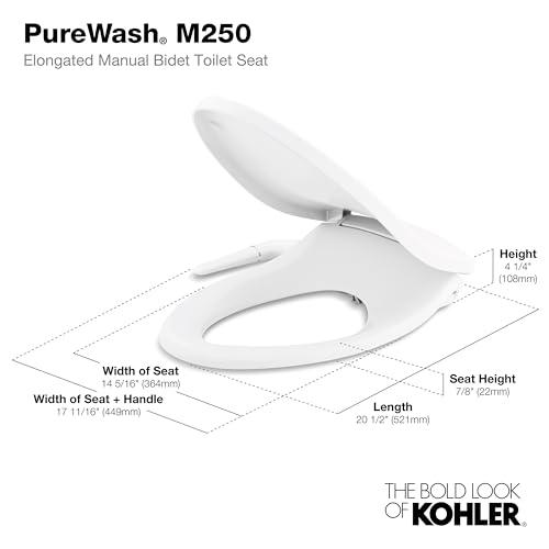 Kohler KOHLER 5724-0 PureWash M250 Elongated Bidet Toliet Seat, Manual Non-Electric Bidets for Existing Toilets, Adjustable Bidet Sprayer, White