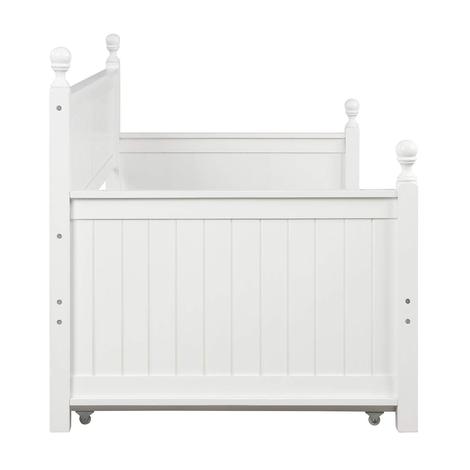 Royard Oaktree Royard Oaktree Twin Size Daybed with Trundle Wood Bed Frame with Twin Size Trundle Bed for Kids/Guest Bedroom Modern Sofa Bed for Living Room, No Box Spring Required, White