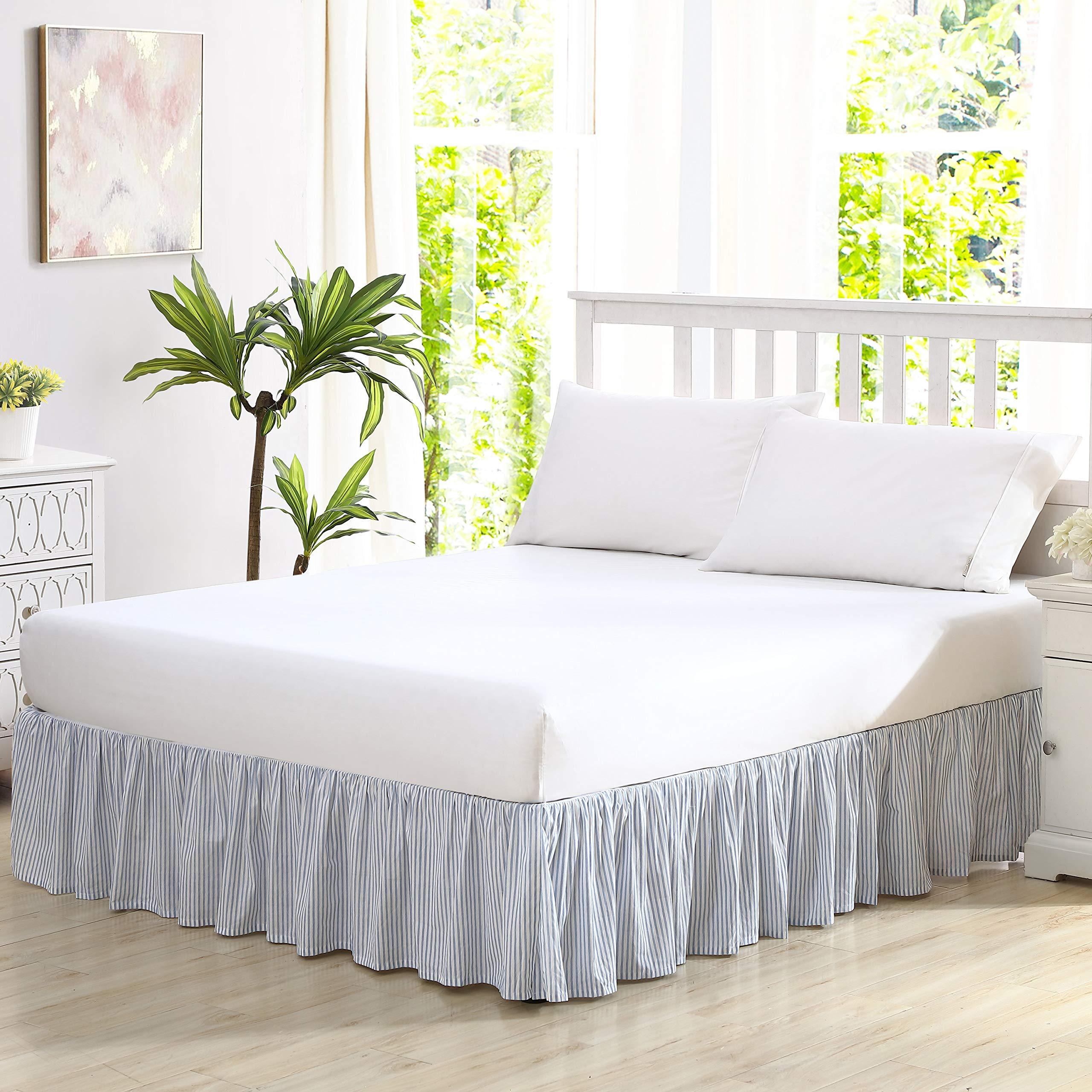 Laura Ashley Laura Ashley Home - Cotton Ruffled Bedskirt, Lightweight Home Decor with Classic Style (Blue, Queen)