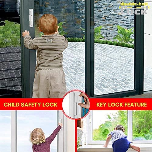 CAL Lock CAL Double Bolt Lock - Sliding Patio Door Locks - Child Proof Sliding Door Lock with Anti Lift Security Lock - Replaces Sliding Door Security Bar - Adjustable & Fits Most Doors (White)