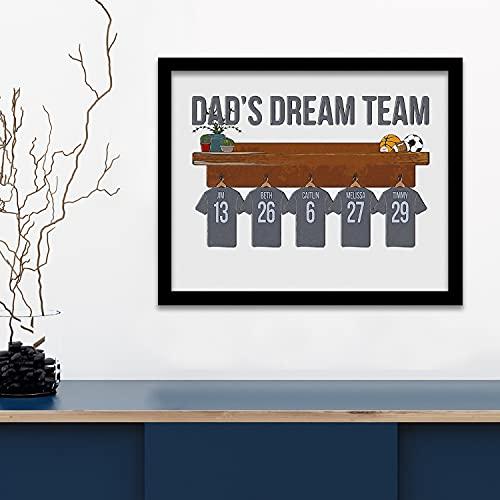 Personal-Prints Personal-Prints DAD's Dream Team | Personalized Father's Day Gift from Children | Names on Jerseys in Locker Rooms (12"x16" Float Framed Canvas, 1 Jersey)