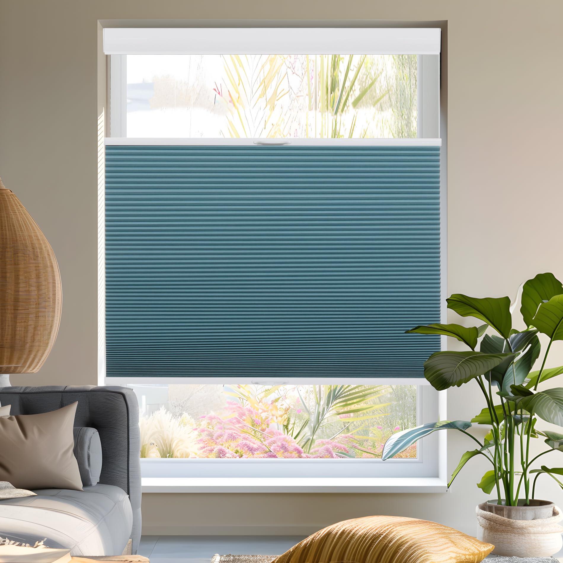 Tonature Tonature Blackout Door Blinds Top Down Bottom Up Cellular Shades for French Door 1" Honeycomb Fabric Thermal Insulated Energy Efficient for Indoor Windows, 30" W x 54" H, Blue