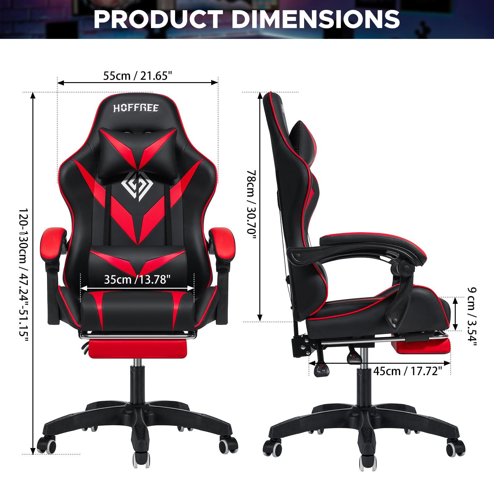 HOFFREE HOFFREE Massage Gaming Chair for Kids Computer Gamer Chair with Footrest and Lumbar Support Reclining PC Game Chair with Headrest for Gaming Room Red and Black