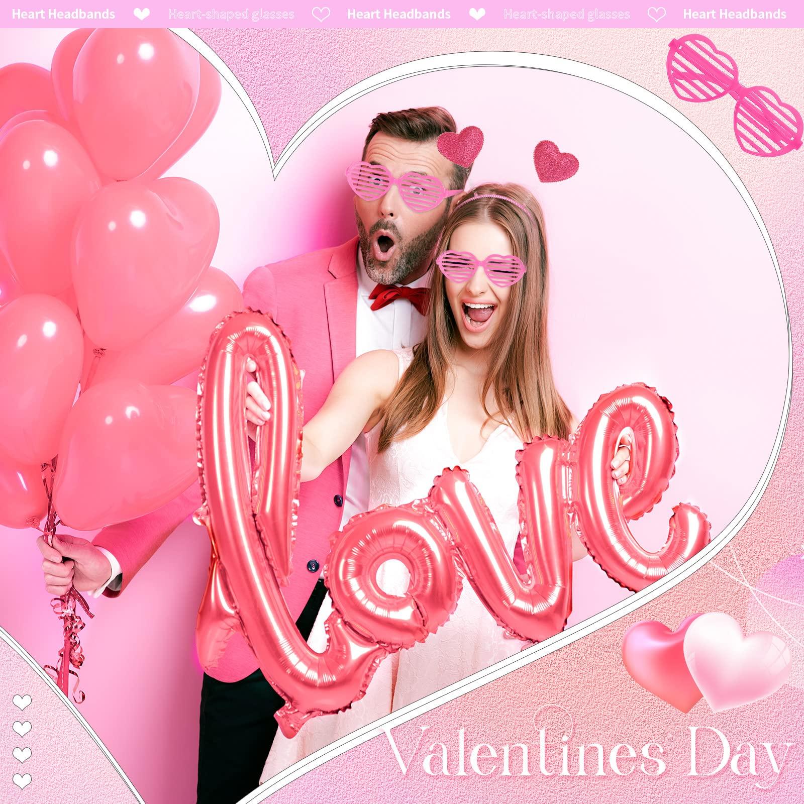 MTLEE MTLEE 24 Pcs Valentines Heart Head Boppers Headbands and Heart Shape Sunglasses Valentines Party Supplies Wedding Photo Prop (Hollow Rose Red)