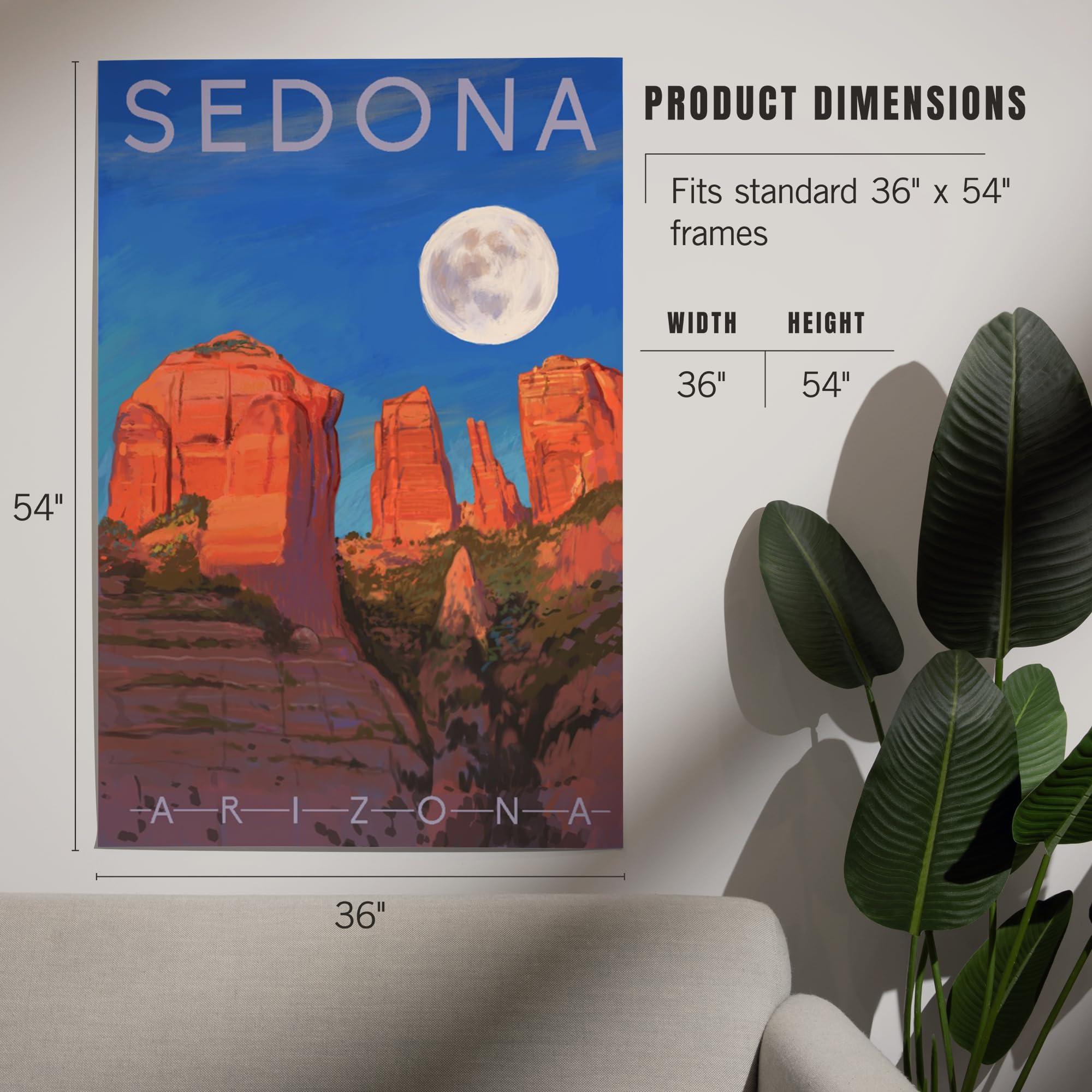 Lantern Press Lantern Press 36x54 Inch Giclee Art Print Wall Decor, Sedona, Arizona, Cathedral Rock, Moon, Oil Painting