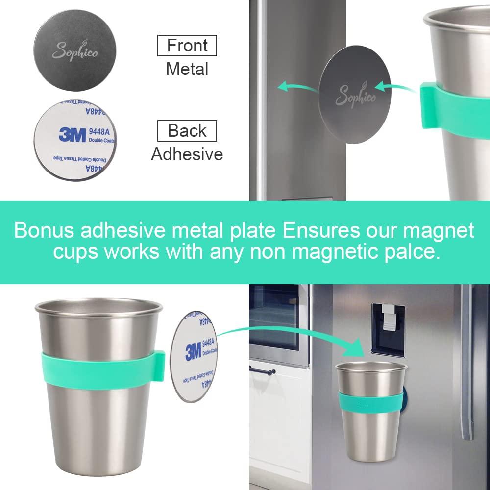 SOPHICO SOPHICO Magnetic Hanging Cups for Toddlers Kids and Adults, Hanging Cup on Fridge or Watercooler, for Independent Drinkers (MIX-12oz, Stainless Steel)