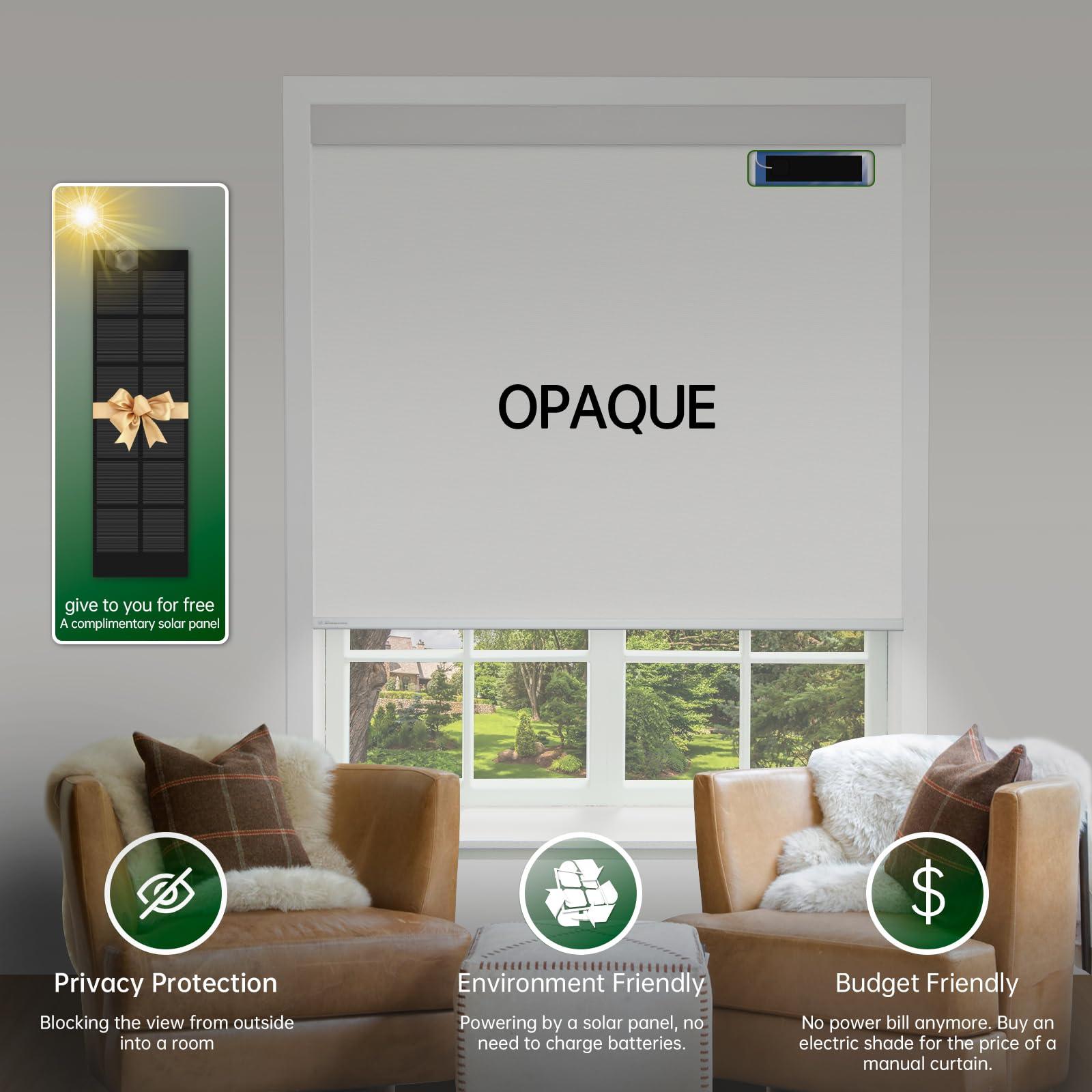 DONGFXK DONGFXK Motorized Blinds with Remote, Blackout Cooling Automatic Shades with Solar Panel Cordless Smart Blinds for Windows, Custom Electric Blinds Horizontal Roller Shades,White,27" W X 72" H