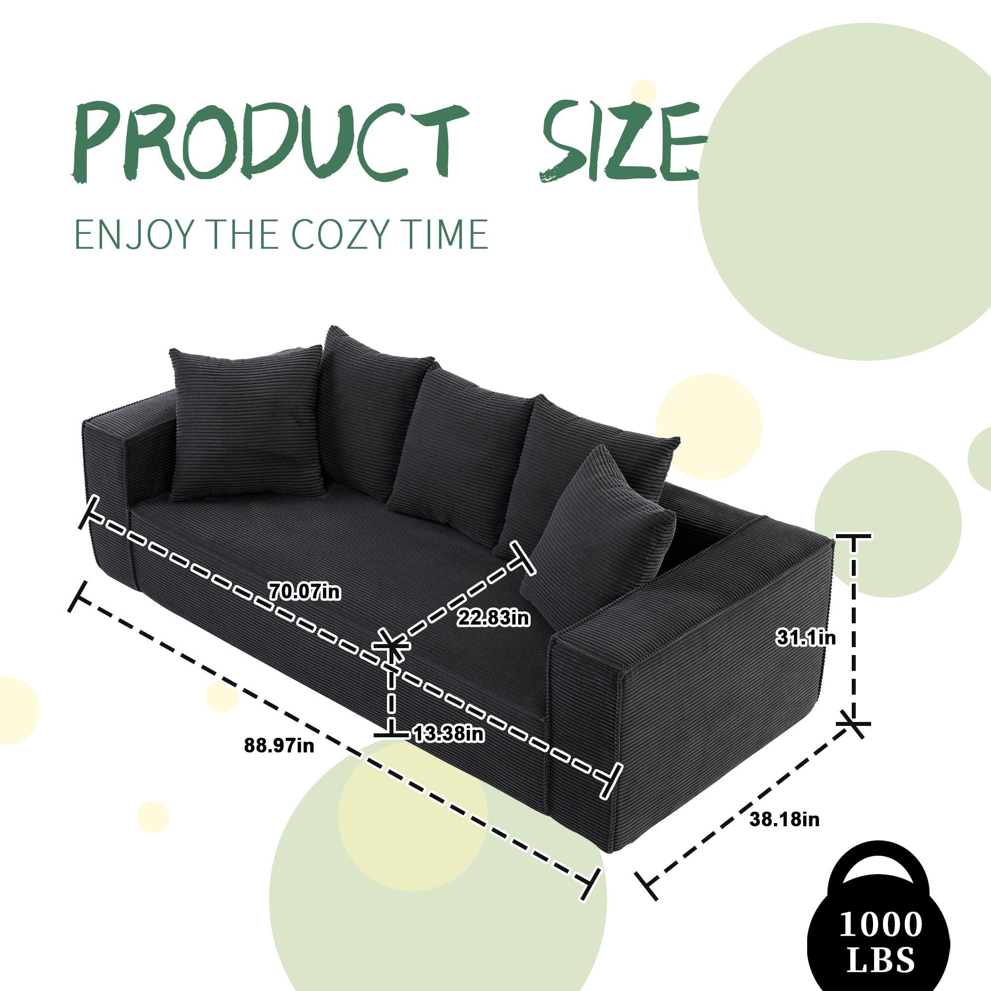 LIFEISLE LIFEISLE Modern Corduroy Sofa for Living Room Lounge Sofa Comfy Couch with 5 Matching Pillows Lazy 3 Seater Sofa for Home Apartment