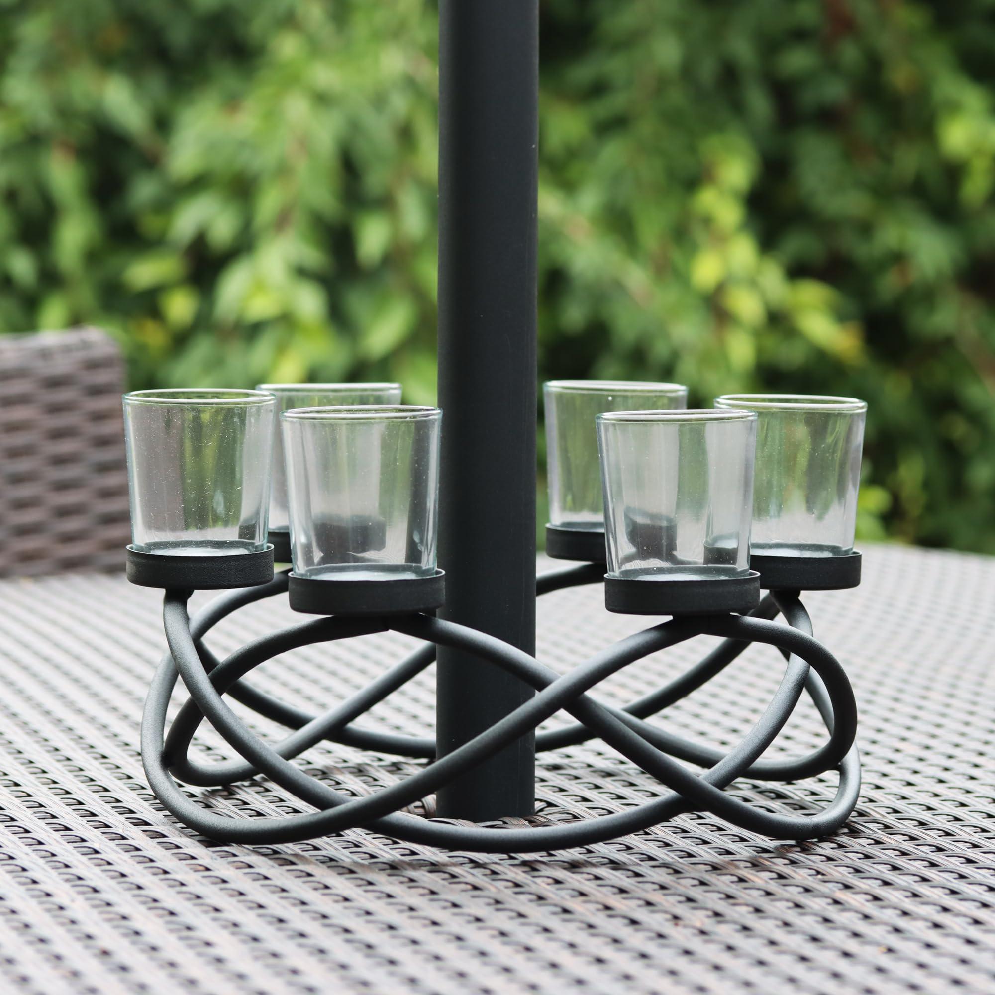 Seraphic Seraphic Iron Round Table Decor Centerpiece Decorations Candle Holder for Weddings, Outdoor Patio, Kitchen, Dining Room, and Coffee Tables, Glass Votive Tealight Holders, Black, 6 Clear Cups