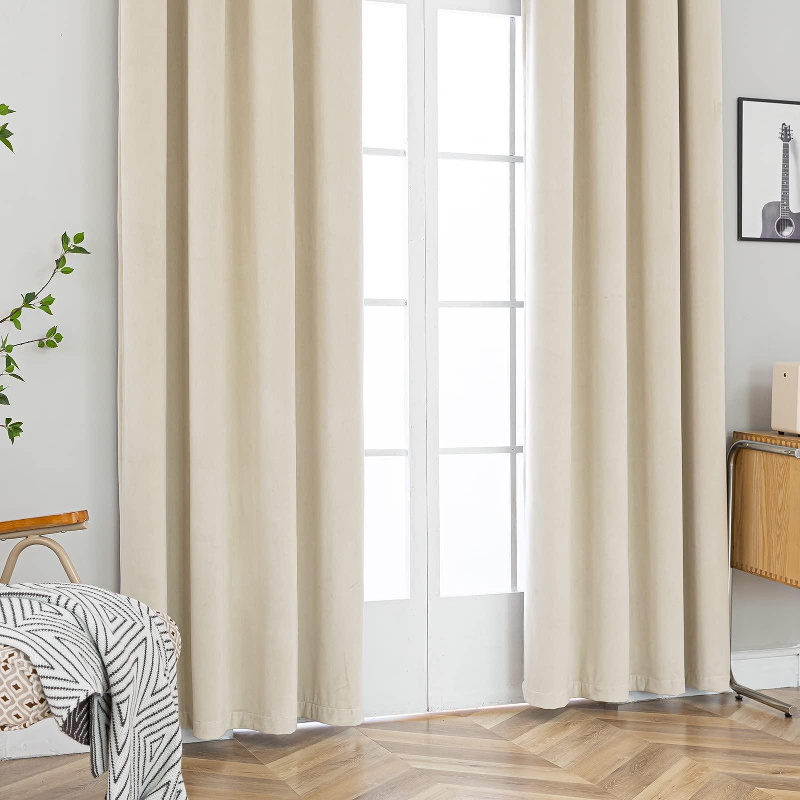 PLEASANT BOULEVARD PLEASANT BOULEVARD Velvet Curtains [2 Panels] Heavy Blackout Window Drapes with Grommet, Thermal Insulated Darkening Curtains for Living Room, Bedroom, & Home Decor (52" W x 95" L, New Beige)