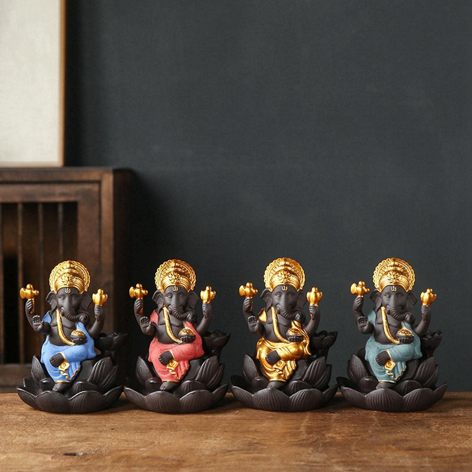 HUIMIMA Ornament Sculpture,Home Decorations,Backflow Incense Burner Ceramic Buddha Incense Holder Statue Elephant Buddha Figurine for Home Office(Gold)