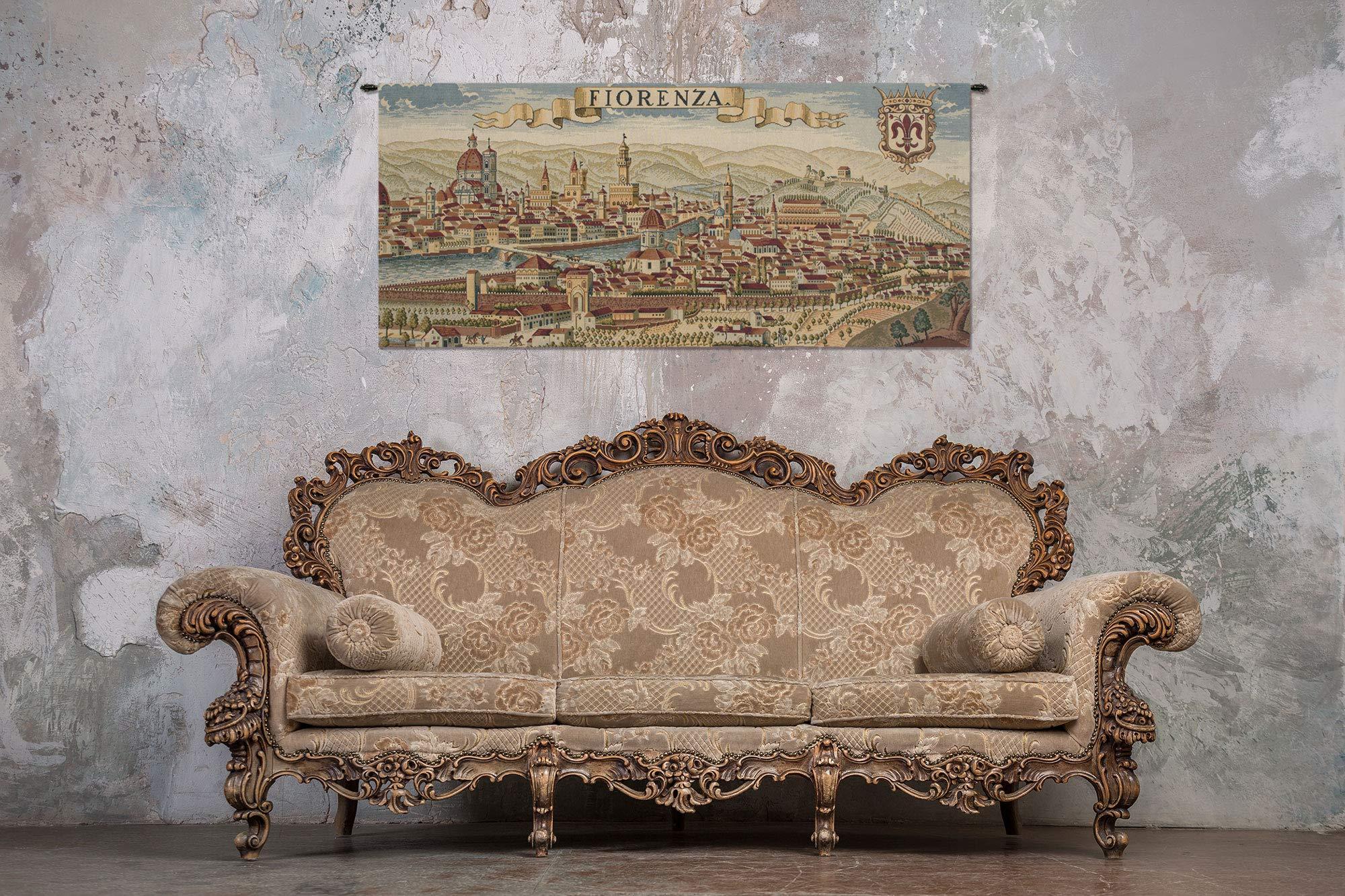 C Charlotte Home Furnishings Inc. Charlotte Home Furnishings Inc. Florence Ancient Map Italian Tapestry Wall Hanging 24 X 56 Inch Viscose Cotton And Polyester Blend Wall Art Italian Woven Perfect For Home Decor And Wall Decor