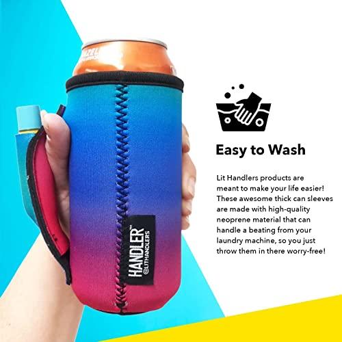 Handlers 16oz Can Cooler Insulated -Lit Handlers Neoprene Fabric Beverage Cooler Sleeve with Handle & Pocket - Water Resistant Soda & Energy Drink Holder - Machine Washable Beer Can Covers (Love a Nurse)