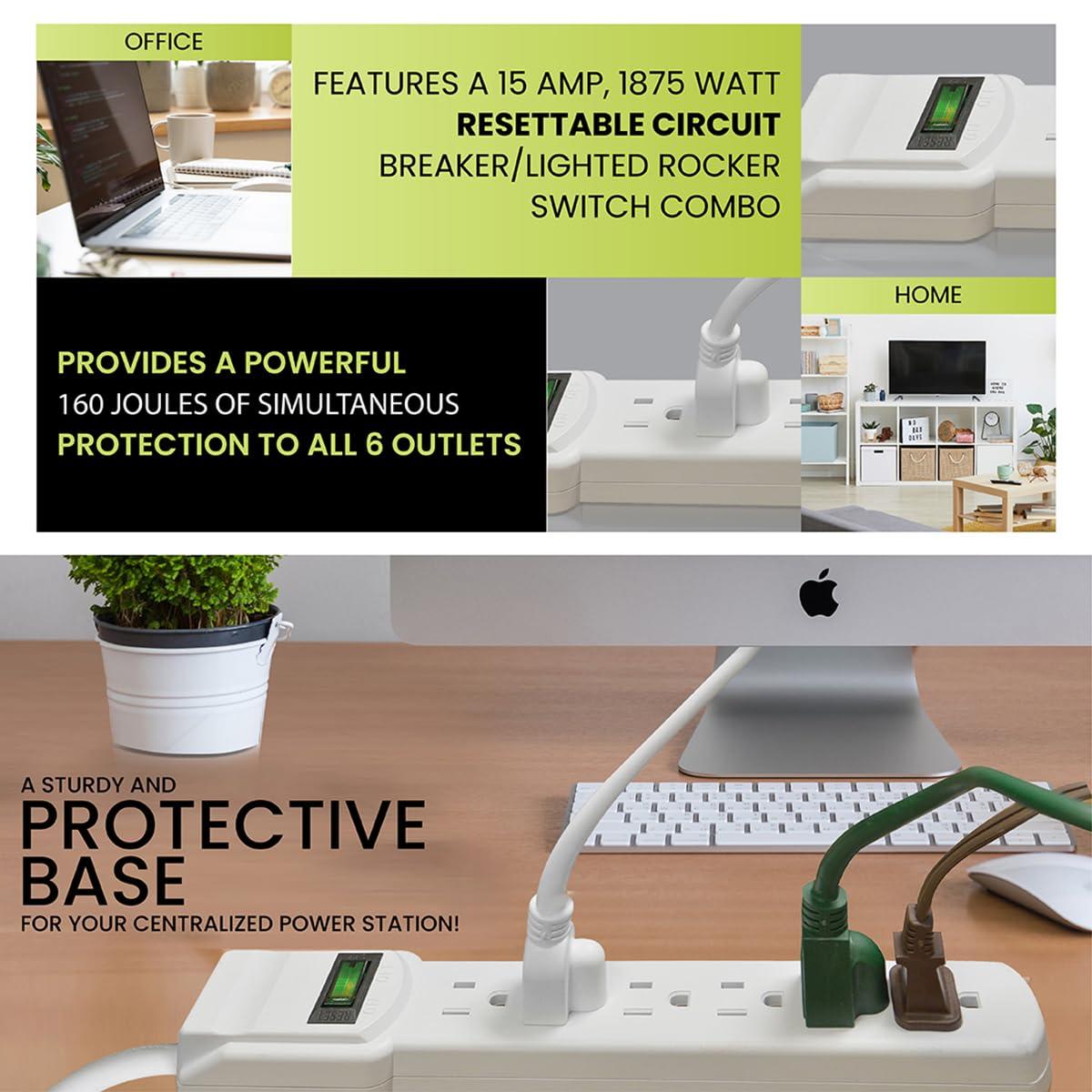 Go Green Power Inc. Power by GoGreen 6 Outlet Surge Protector, 2.5\' Cord, White (GG-16103MS)