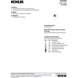 Kohler KOHLER 14443-BN Purist Robe Hook, Robe Hooks for Bathroom, Robe Hooks for Wall, Vibrant Brushed Nickel