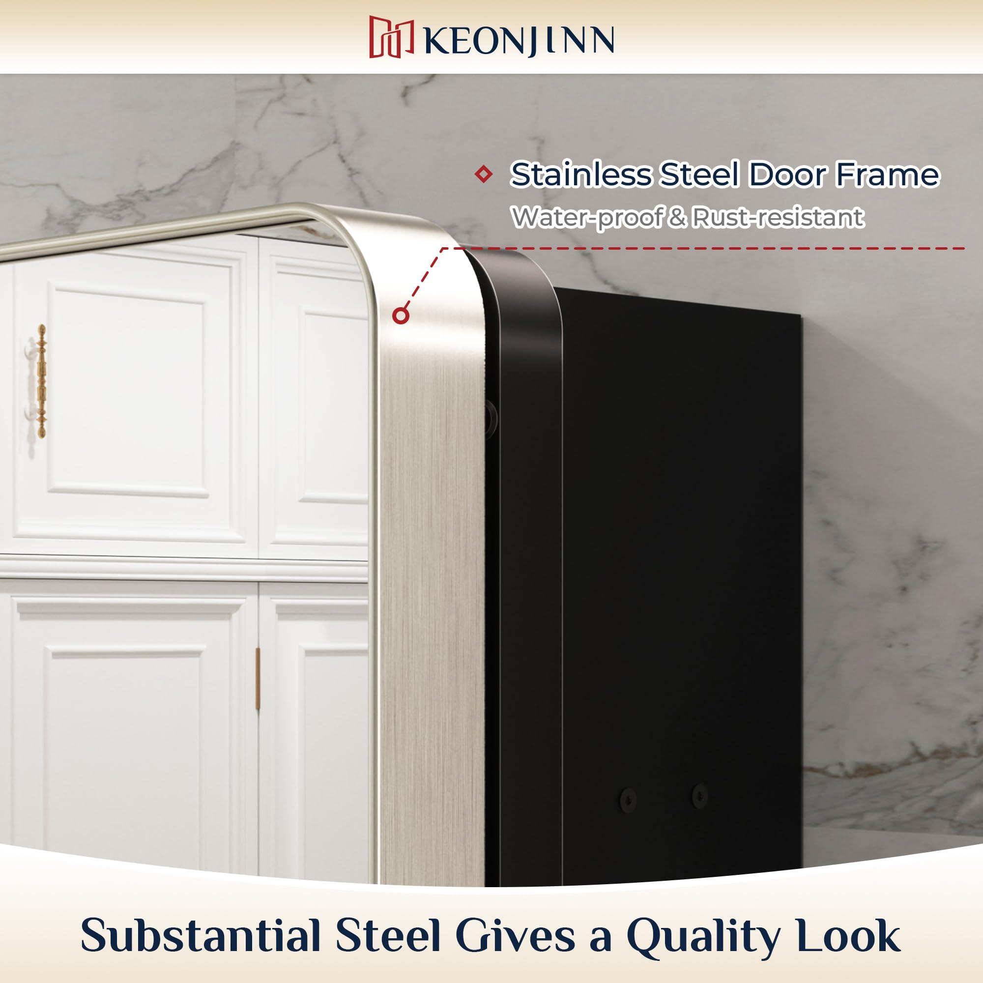 Keonjinn Keonjinn 16 x 24 Inch Brushed Nickel Medicine Cabinets for Bathroom with Mirror Stainless Steel Framed Rounded Rectangle Adjustable Shelves Modern Recessed Silver Medicine Cabinet for Bathroom Storage