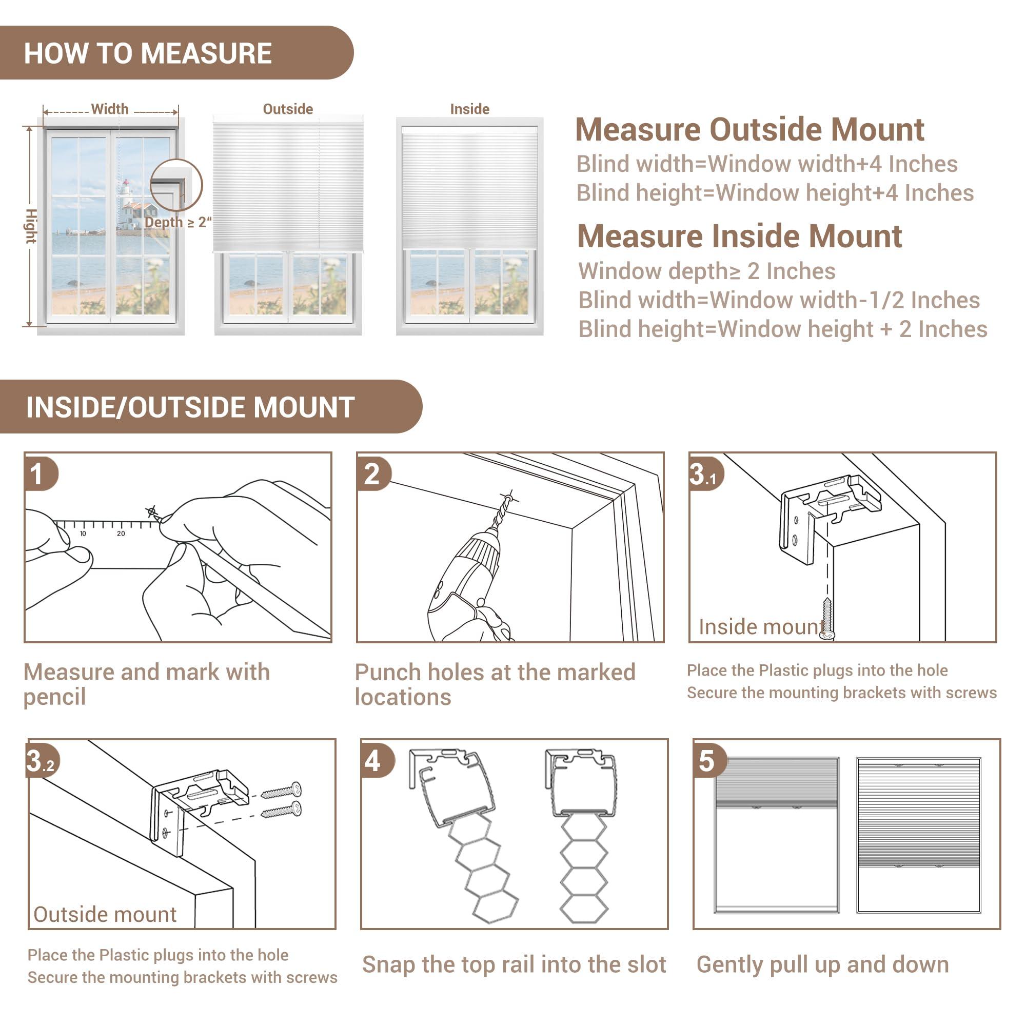 HOTSOON HOTSOON Cordless Cellular Shades for Windows Blackout Honeycomb Blinds Easy to Install Noise Reduction Thermal Insulated for Home, Blackout-White, 54" W x 78" H