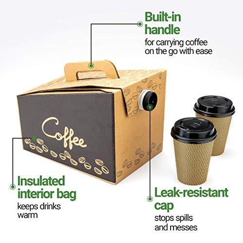 Restaurantware Restaurantware-12 x 7.5 x 8.5 Inch 96 Ounce Disposable Coffee Dispensers, 10 Insulated Coffee Take Out Containers - Built-In Handle, Portable Design, Kraft With Black Paper Coffee To Go Boxes