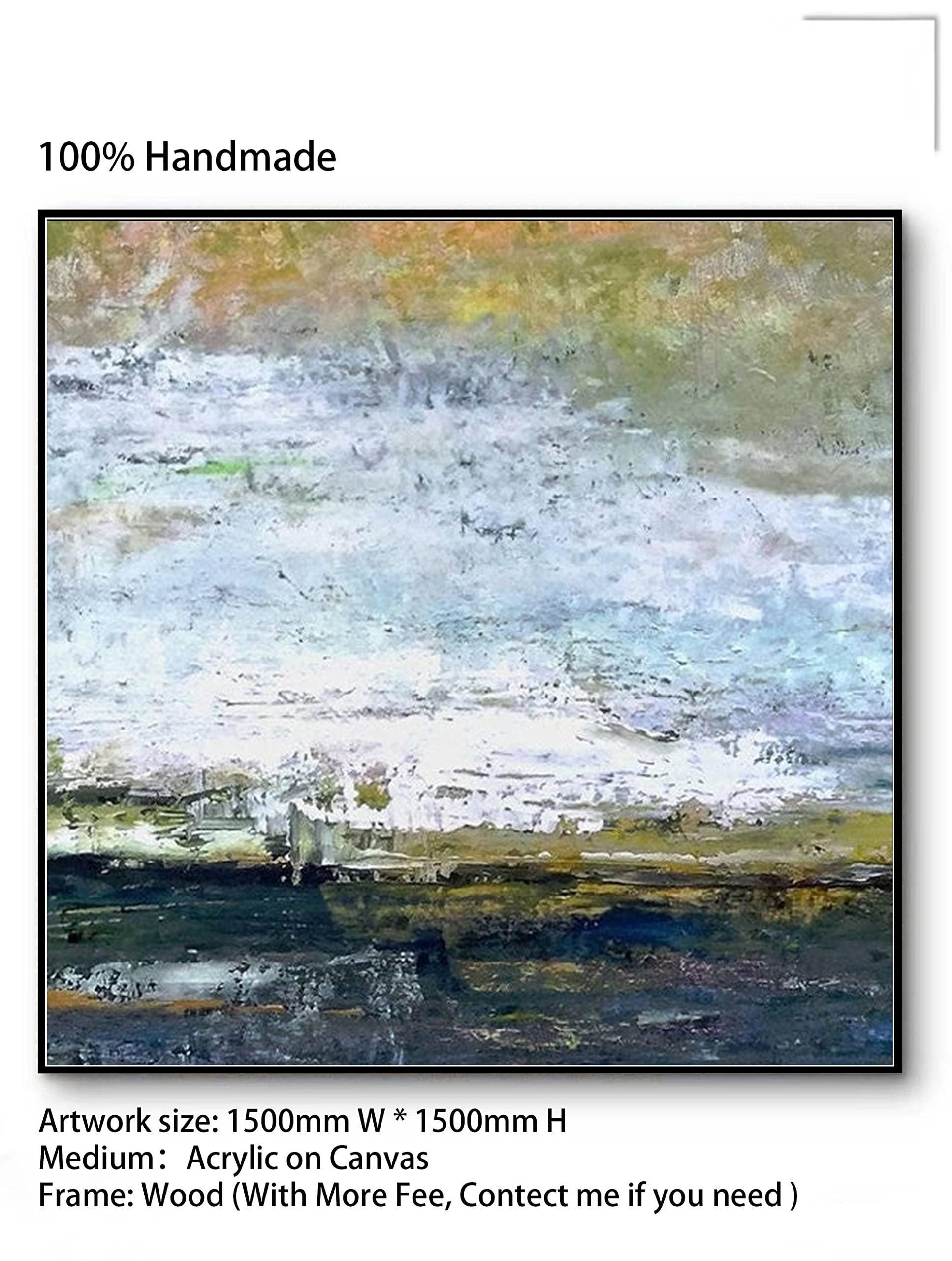 HomeLoft Basics Large black and white abstract painting On canvas black and white minimalist art green abstract painting Oversized Modern Abstract Painting 60x60 inch