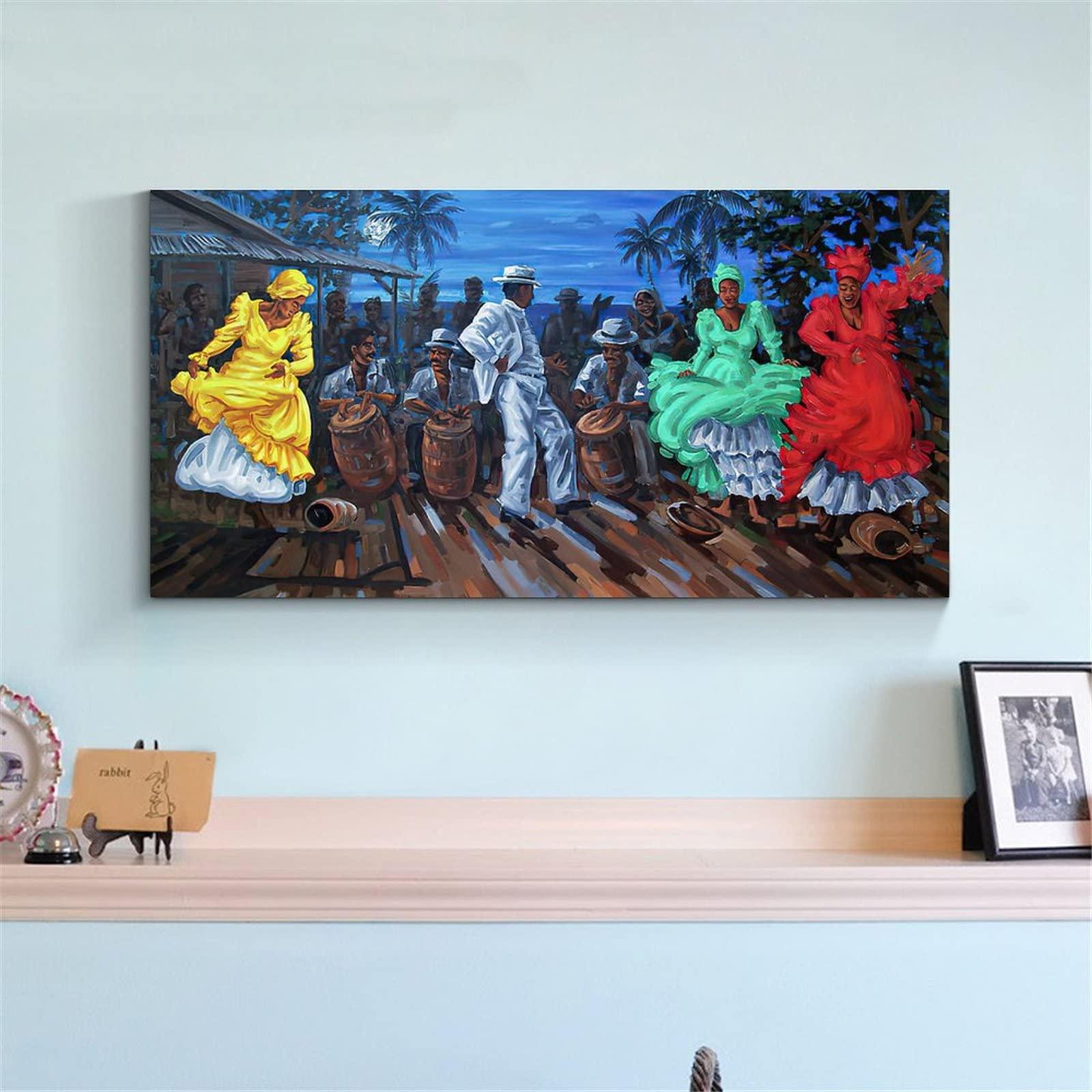 ToMart Puerto Rican Dance Art Canvas Print Oil Painting Painting Puerto Rican Culture Art Decor Room Aesthe Canvas Painting Posters And Prints Wall Art Pictures for Living Room Bedroom Decor 20x40inch(50x10