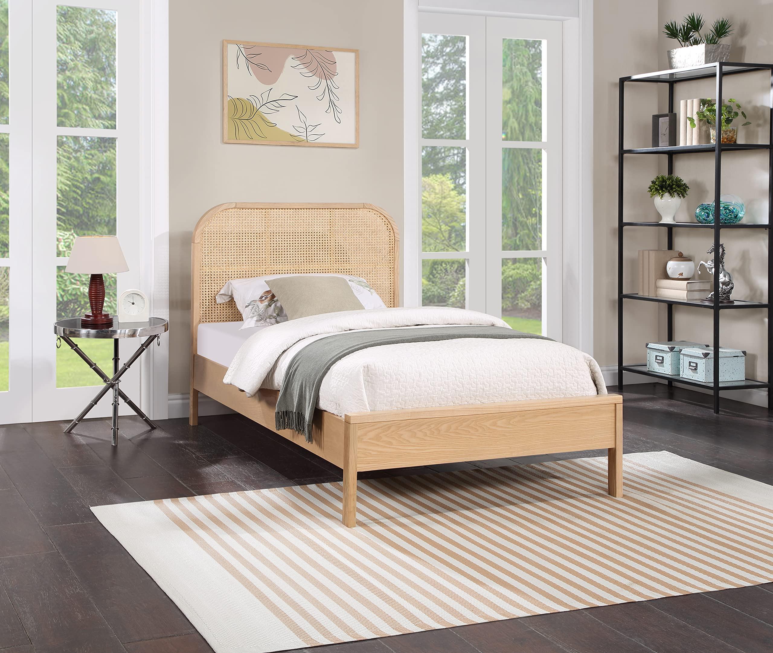 Meridian Furniture Meridian Furniture SienaNatural-T Siena Collection Mid-Century Modern Twin Bed with Solid Ash Wood, Rich Natural Finish on Ash Veneer, Natural Cane, 42\" W x 80.5\" D x 43\" H, Natural, Twin