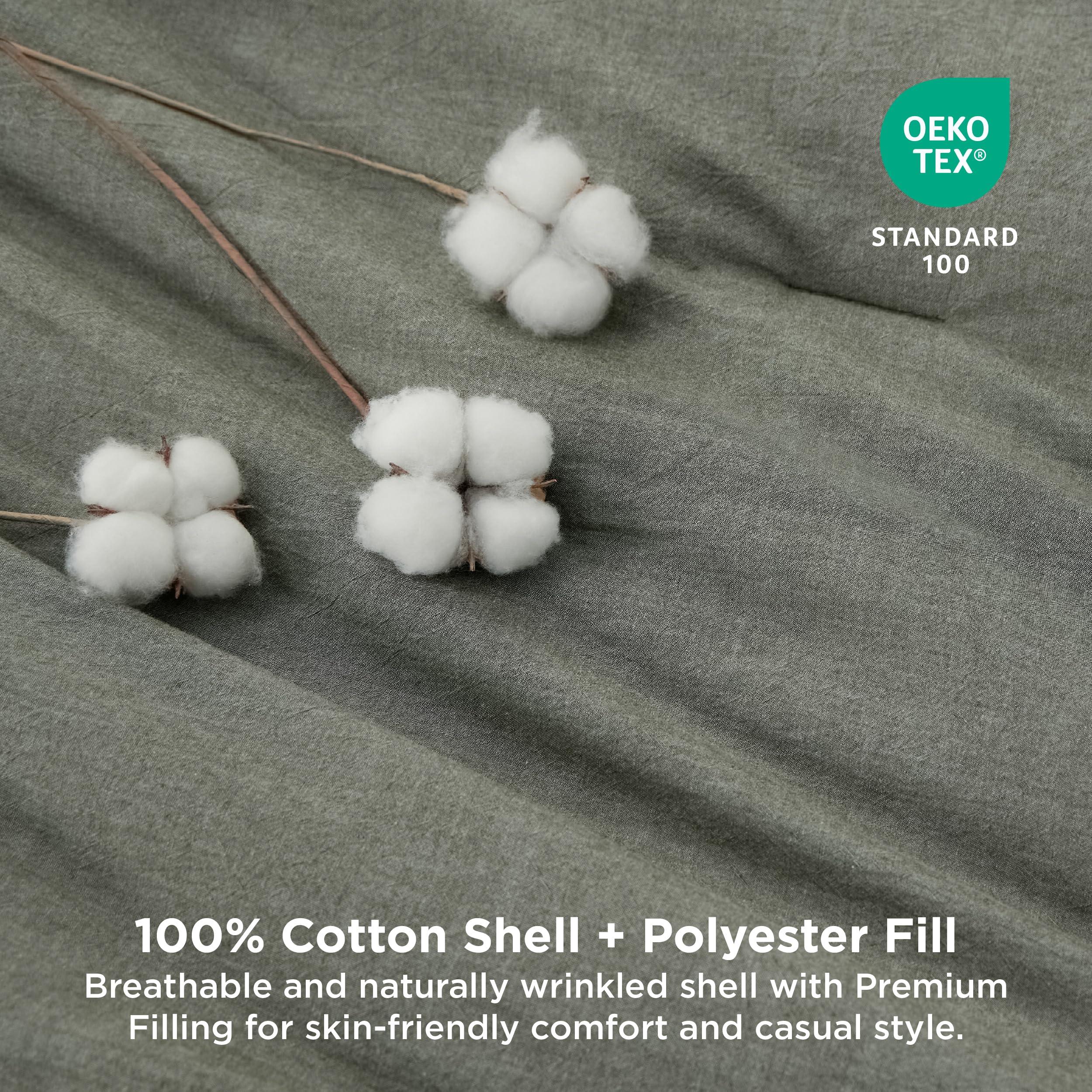 Bedsure Bedsure Comforter Set King Size - Cotton Fabric with Microfiber Inner Fill, Grayish Olive Green Soft Bed Set for All Seasons, 3 Pieces, 1 Comforter (104\" x 90\") and 2 Pillow Cases (20\" x 36\")