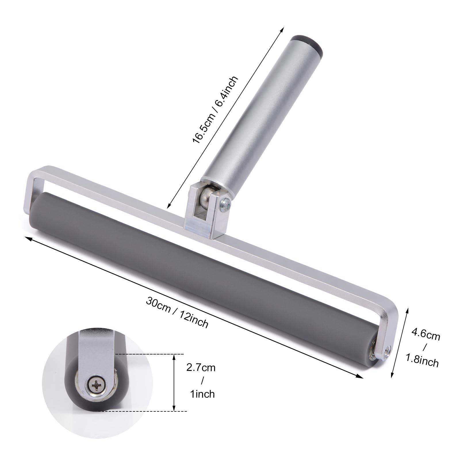 Gomake Gomake 12 Inch Rubber Pasting Roller Squeegee Rolling Wheel Power Cleaner Rubber Rollers for Crafting, Glue Roller Paint Brush for Printmaking Stamping Gluing, Anti Skid Tape Construction