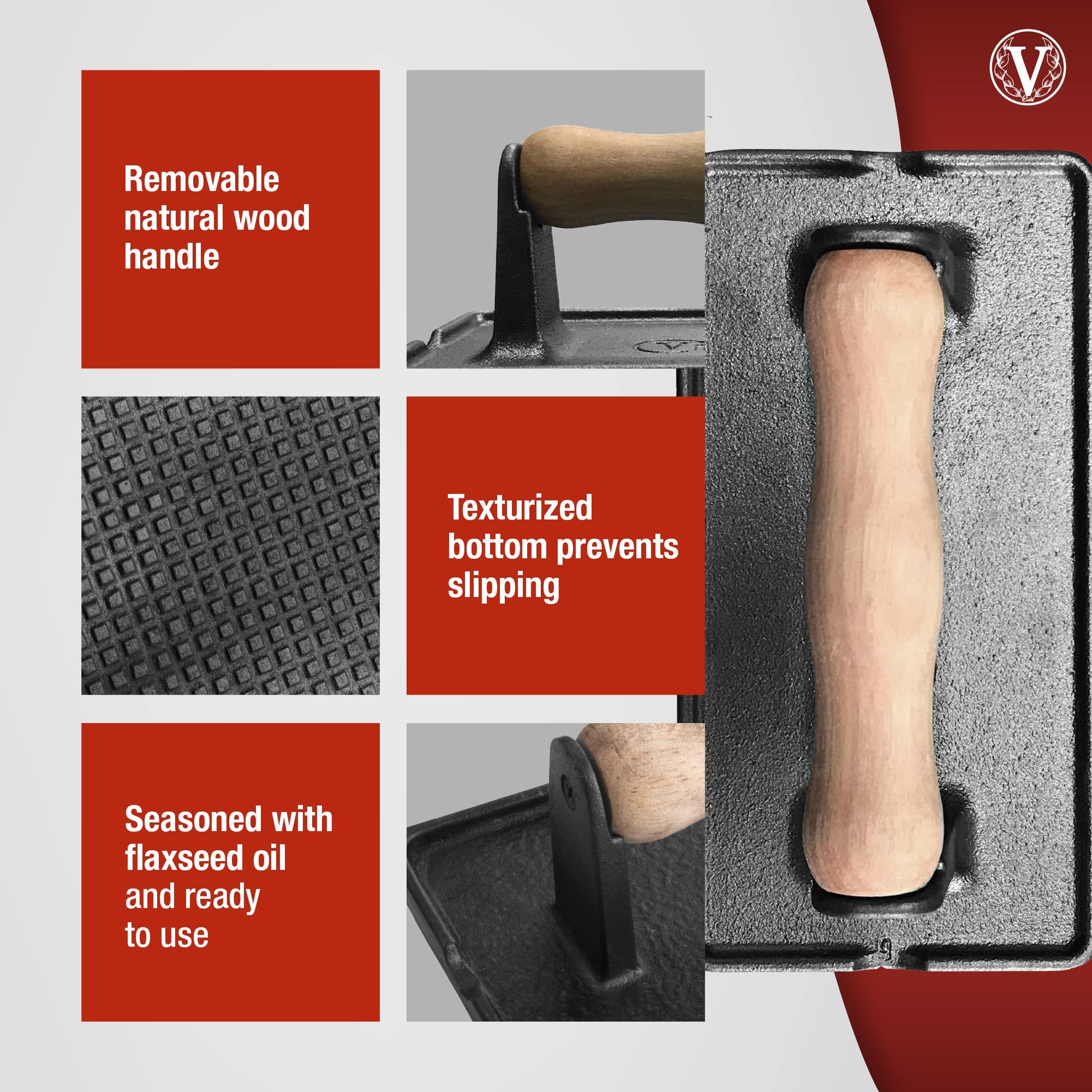 Victoria Victoria Cast Iron Panini Press, Burger Press, Bacon Press, Grill Press, Seasoned with 100% Kosher Certified Non-GMO Flaxseed Oil, Model Number: GAD-025