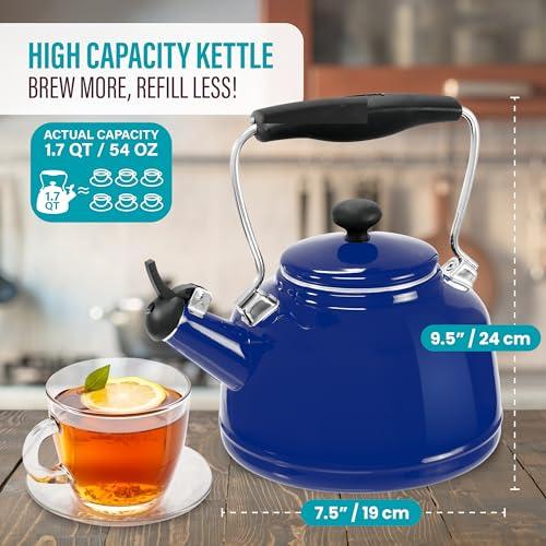 Chantal Chantal Tea Kettle, 1.7 QT, Vintage Series, Premium Enamel on Carbon Steel, Whistling, Even Heating & Quick Boil (Cobalt Blue)