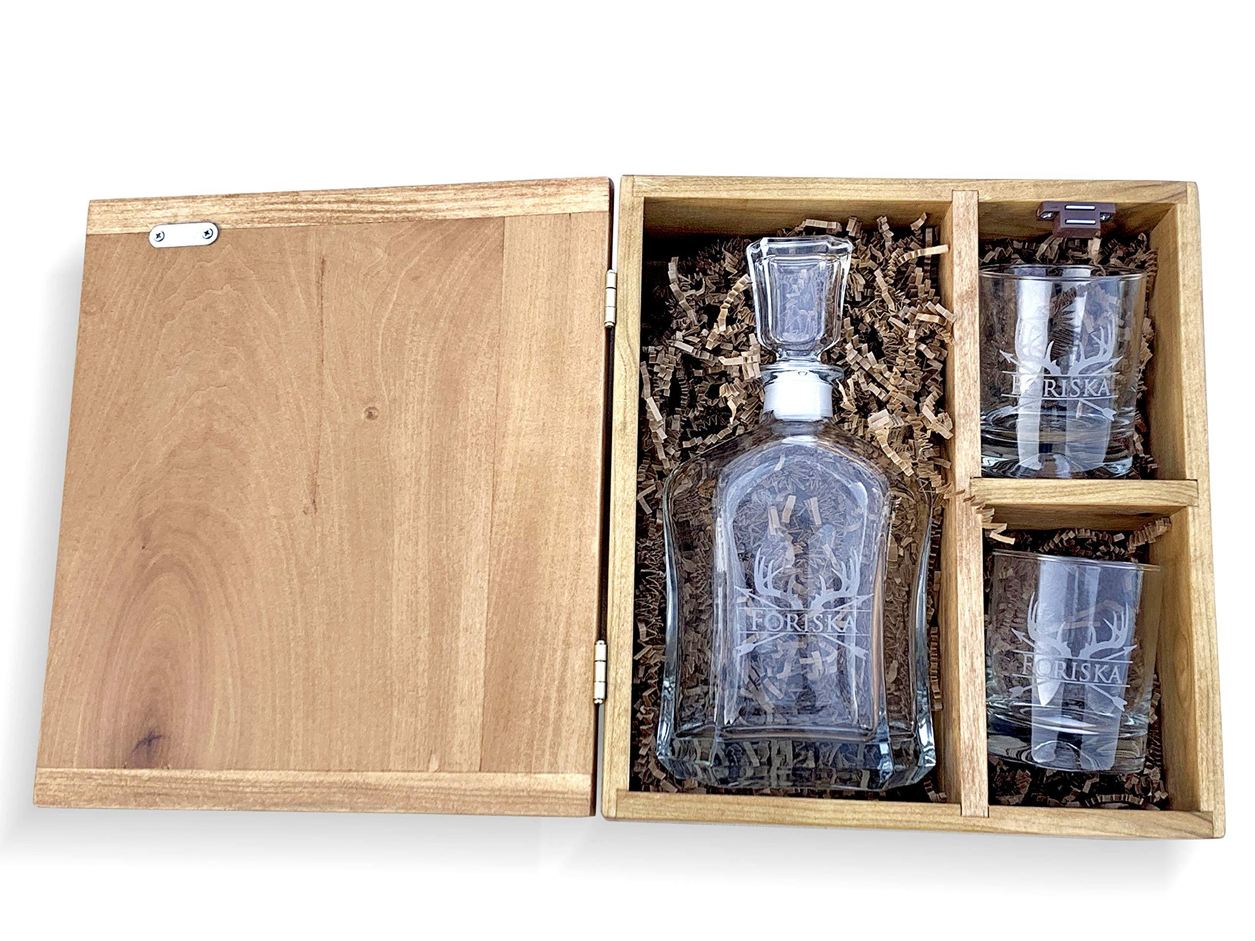 Krezy Case Krezy Case Whiskey Decanter Set with Glasses, Personalized Decanter in Wood Box for Groomsmen or Husband