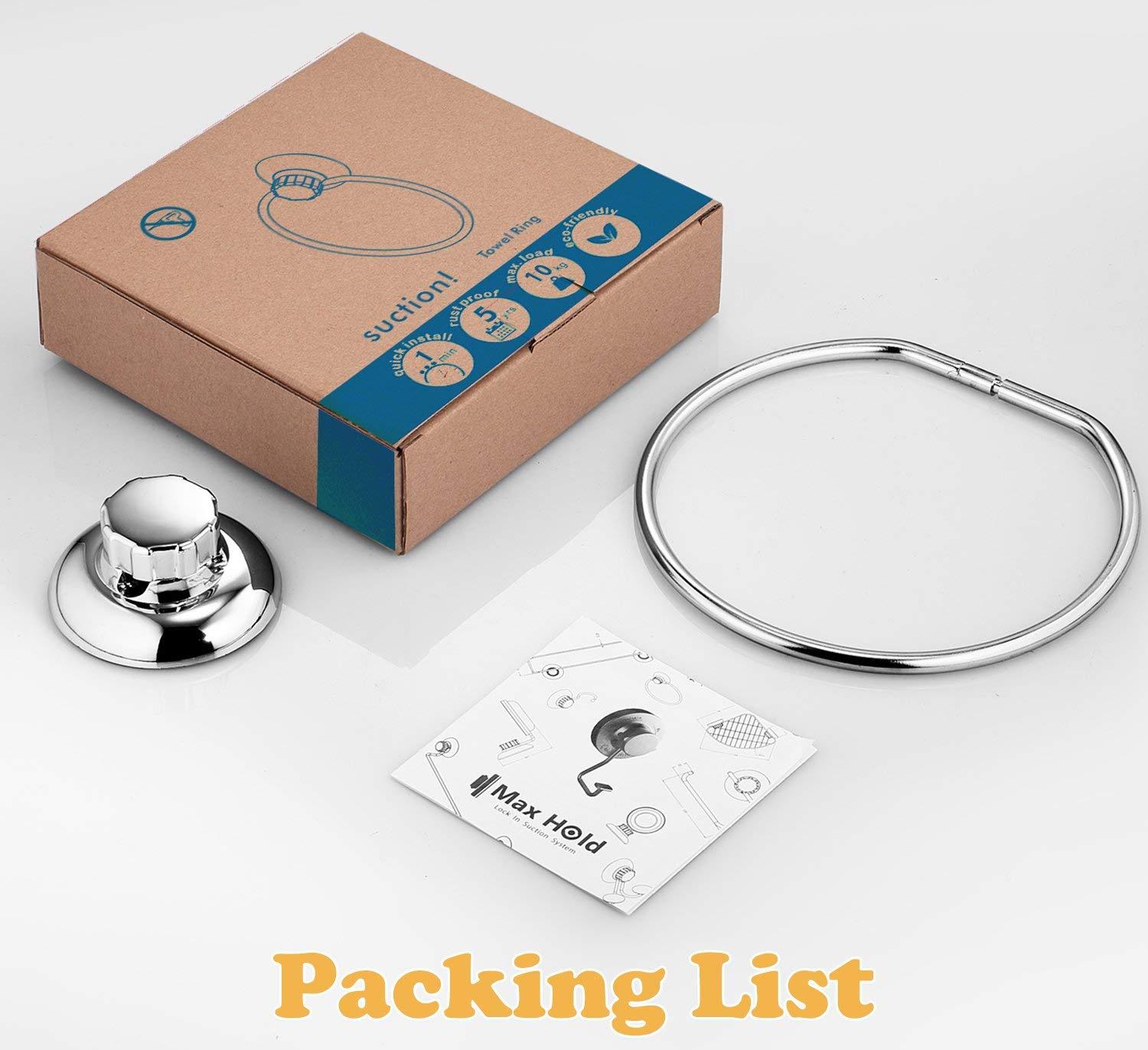 MaxHold MaxHold MaxHold No-Drilling/Suction Cup Round Towel Ring - Vaccum System - Stainless Steel Never Rust - for Bathroom & Kitchen Storage