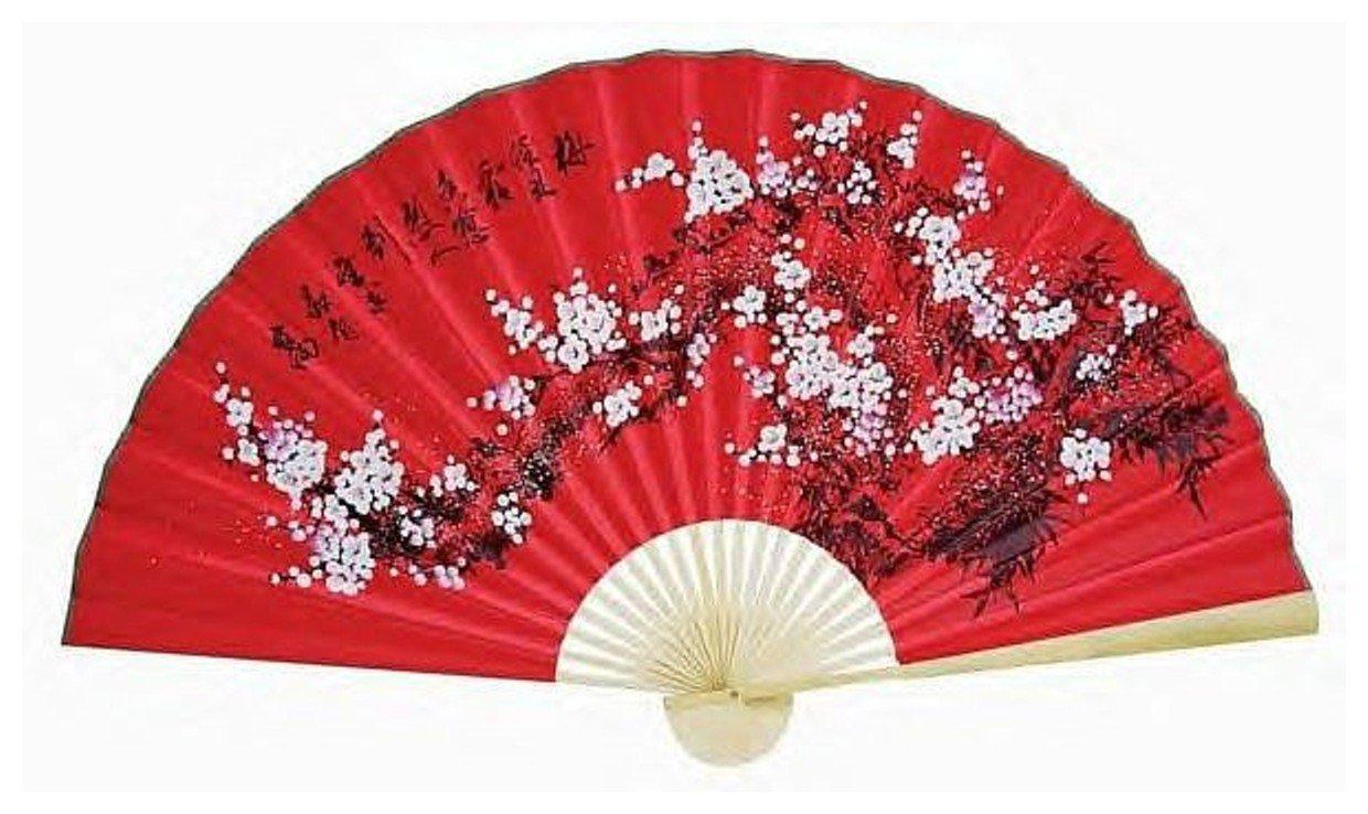 Asian Home "Classic 35"" Oriental Feng Shui Wall Fan-Red flowers"
