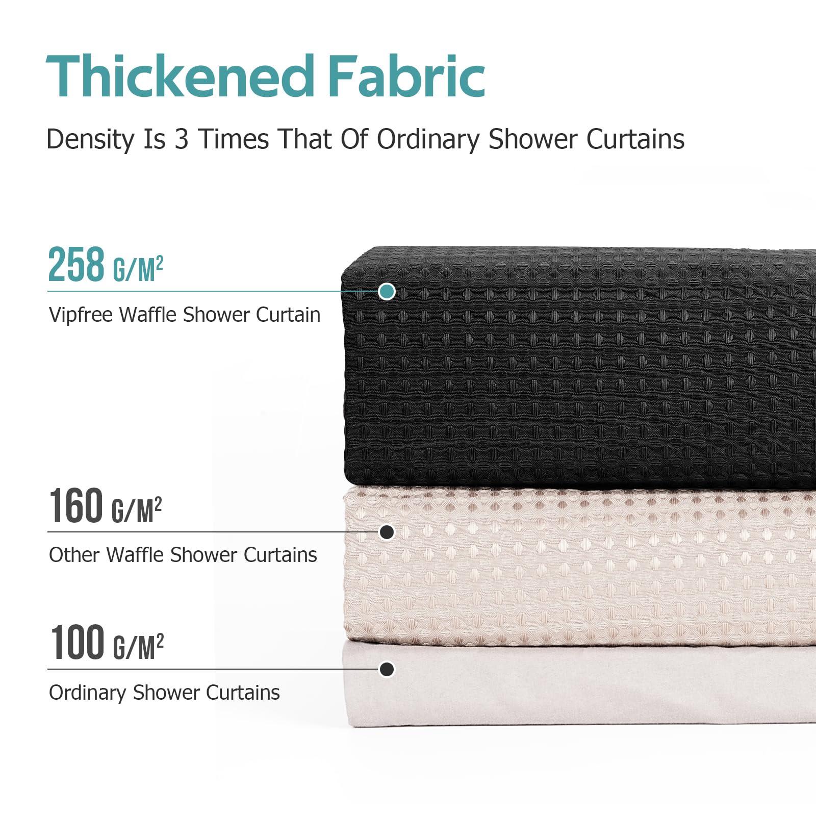 Vipfree Vipfree 3 in 1 Shower Curtain Set, Waffle Shower Curtain and Liner Set with 12 Double Sided Shower Curtain Hooks, 258GSM Luxury Weighted Cloth Shower Curtains for Bathroom, 72 W x 84 H, Black