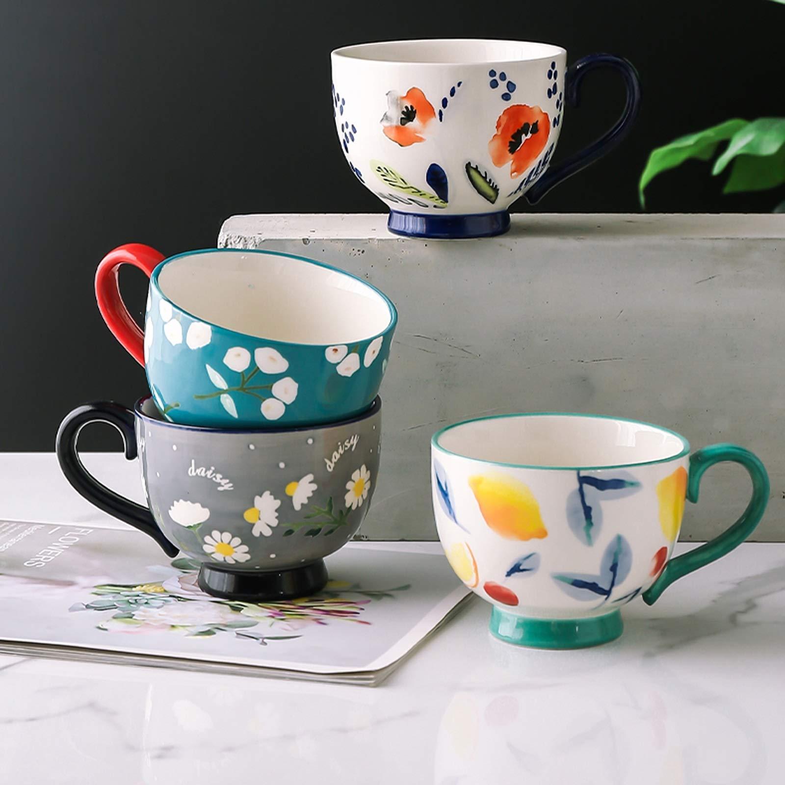 Generic Coffee Cups Exquisite Hand-Painted Breakfast Cup Large Capacity Mug 16.9 Oz Water Cup Can Be Used to Drink Coffee Milk and Juice/Black/500Ml