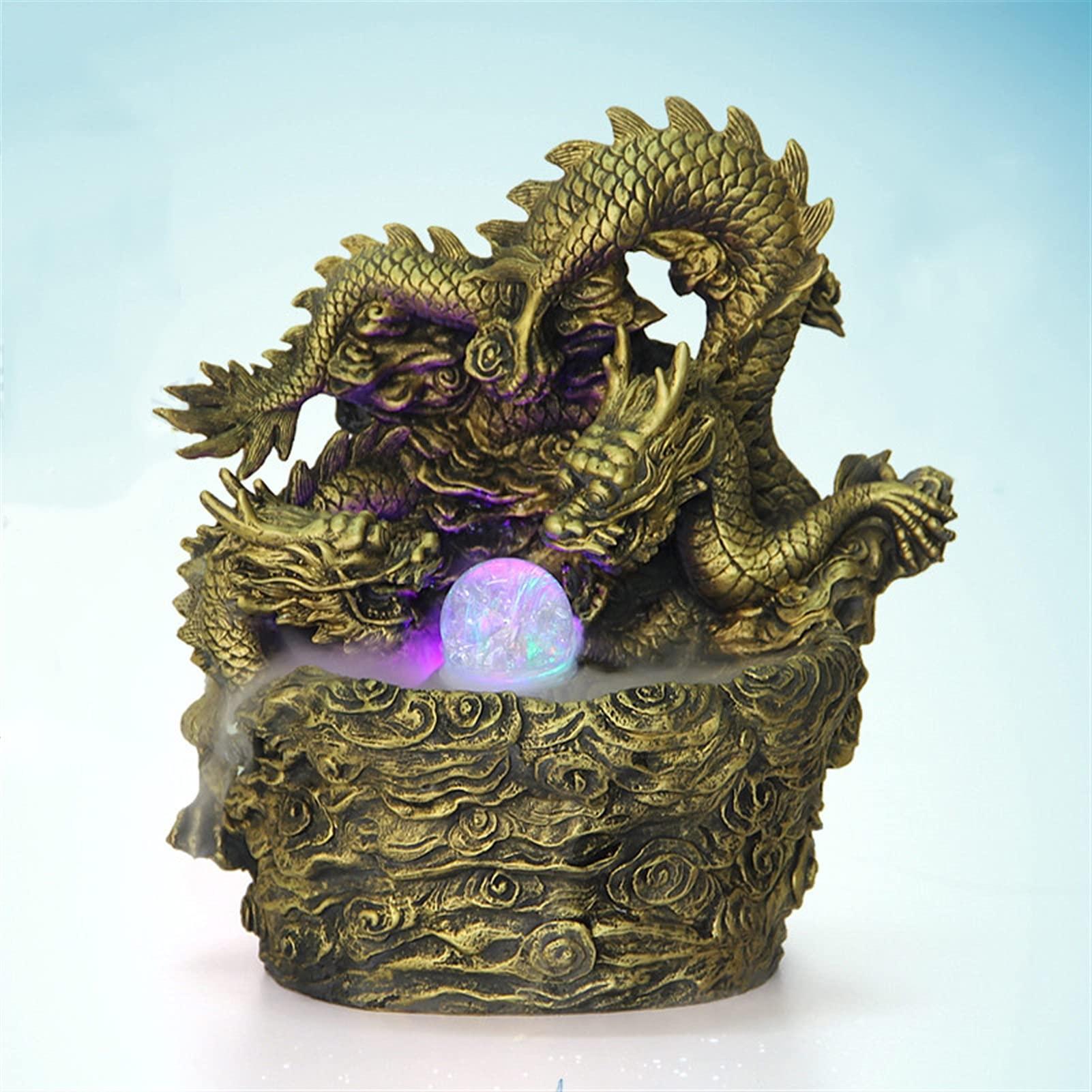 SUNESA SUNESA Tabletop Fountains Desktop Waterfall Fountain Double Dragon Play Bead Water Fountain - Chinese Style Desktop Fountain for Home Office Landscape Decor Desktop Fountain