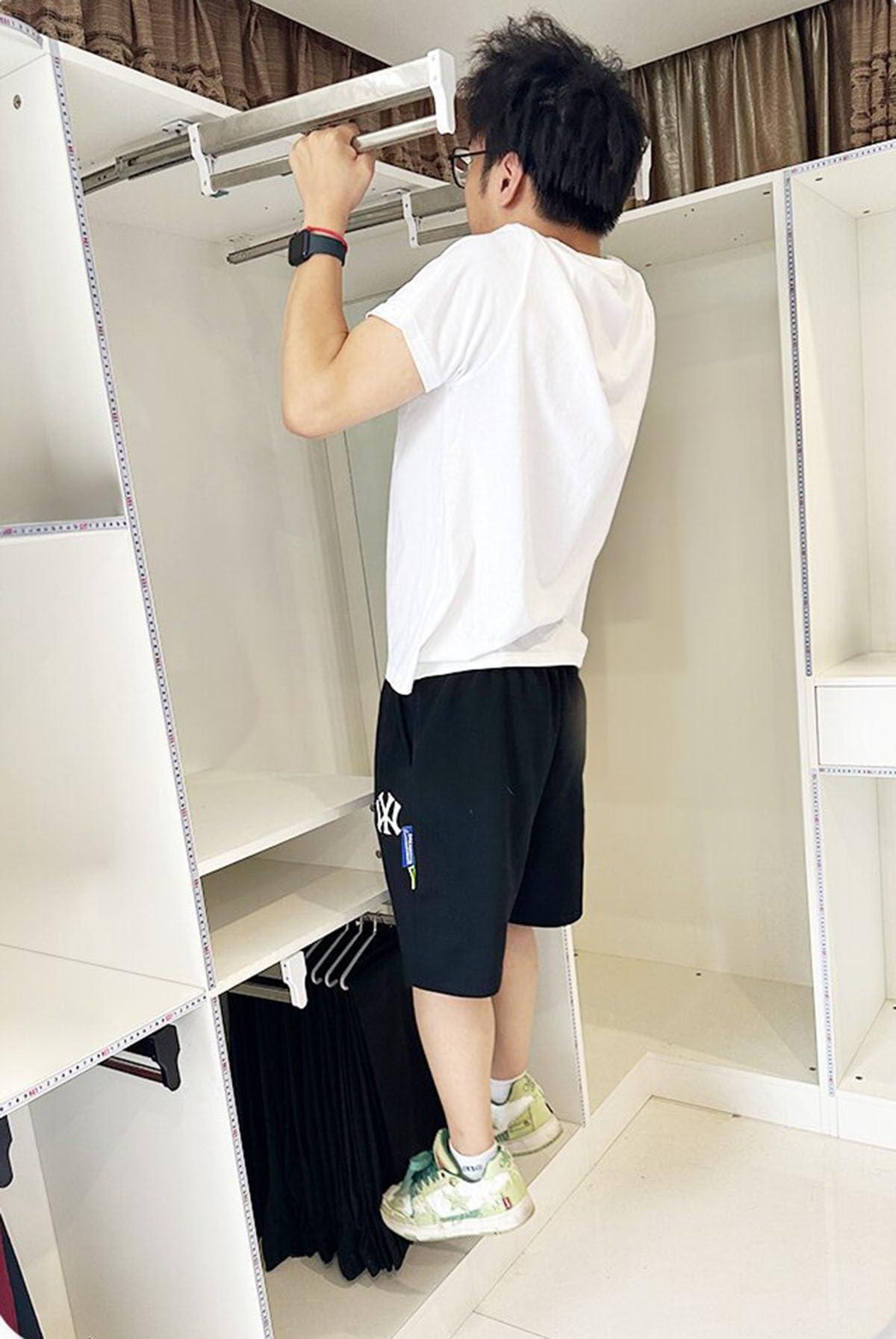 JEDAL JEDAL Closet Clothes Hanger Rail, Extendable Pants Rack Pull-Out Closet Rod 342mm 492mm 592mm Wardrobe Clothing Rail for Pants and Coat (Size : 292mm)