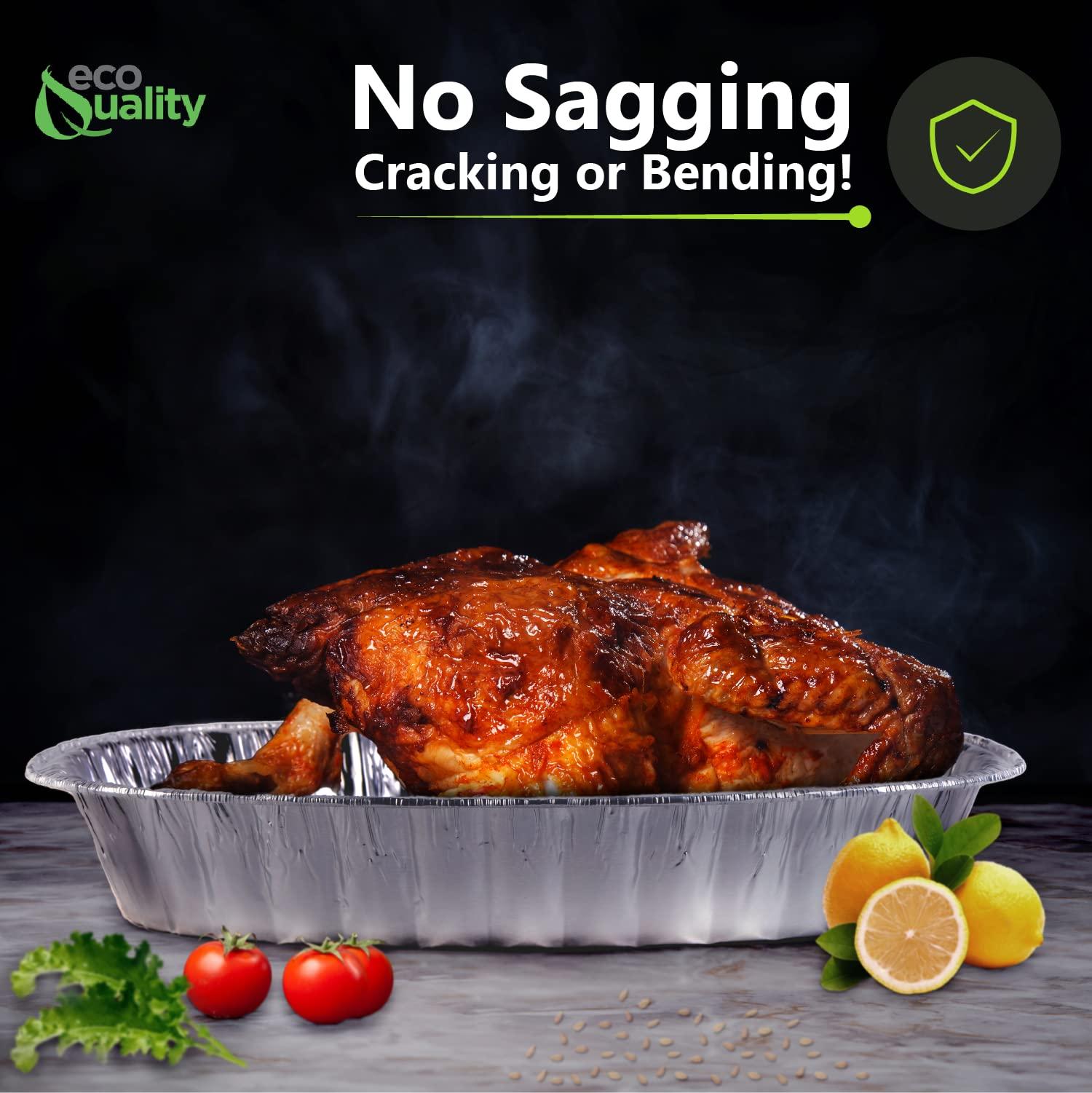 EcoQuality 90 PACK - Disposable Durable Oval Roaster Pan - Turkey Roasting Pans Extra Large, Heavy-Duty Aluminum Foil | Deep, Oval Shape for Chicken, Meat, Brisket, Roasting, Baking | Recyclable | USA MADE