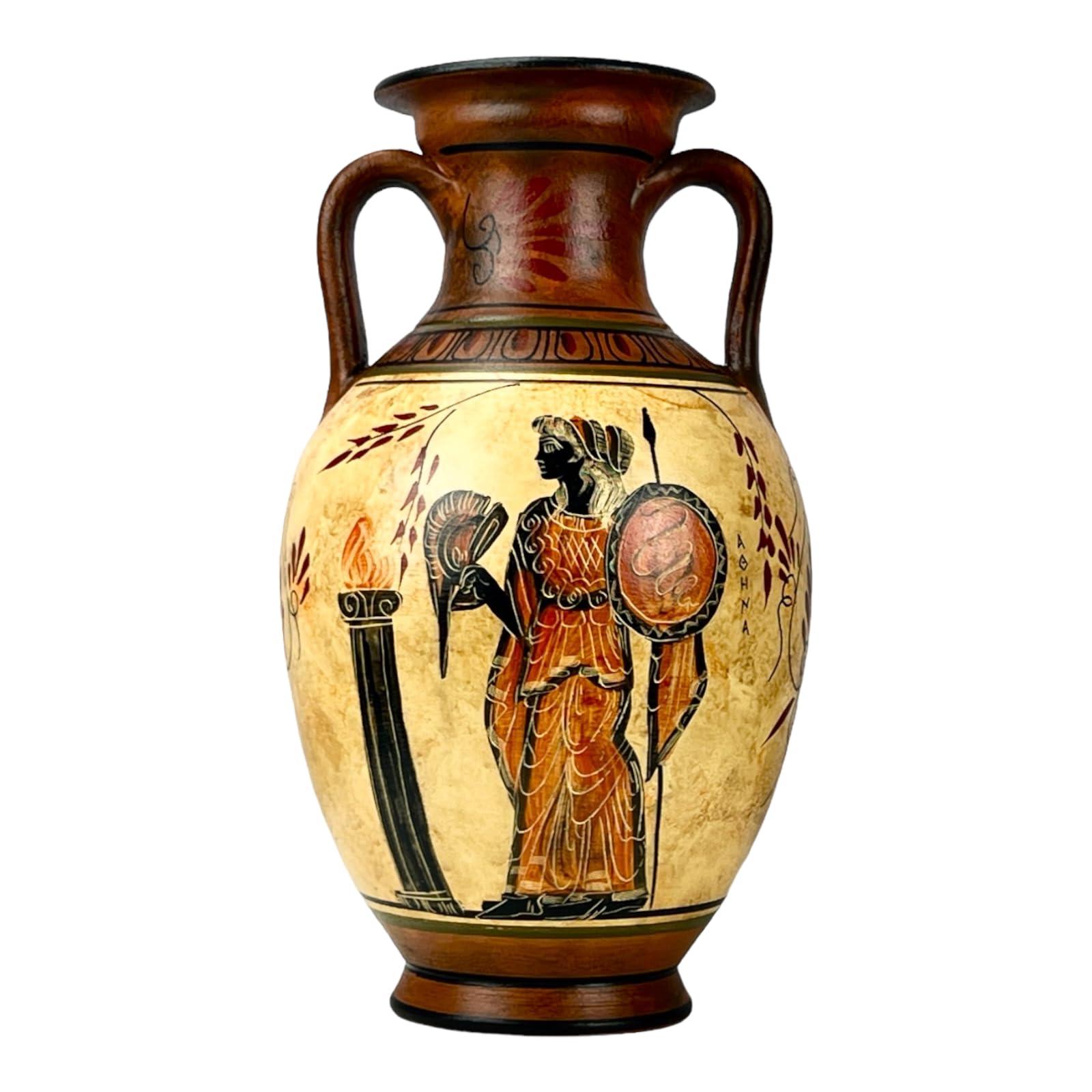 greekartshop Ancient Greek Vase Amphora Goddess Athena & Aphrodite & God Dionysus 10.24\'\' Handmade Ceramic Red & Orange Round Vase