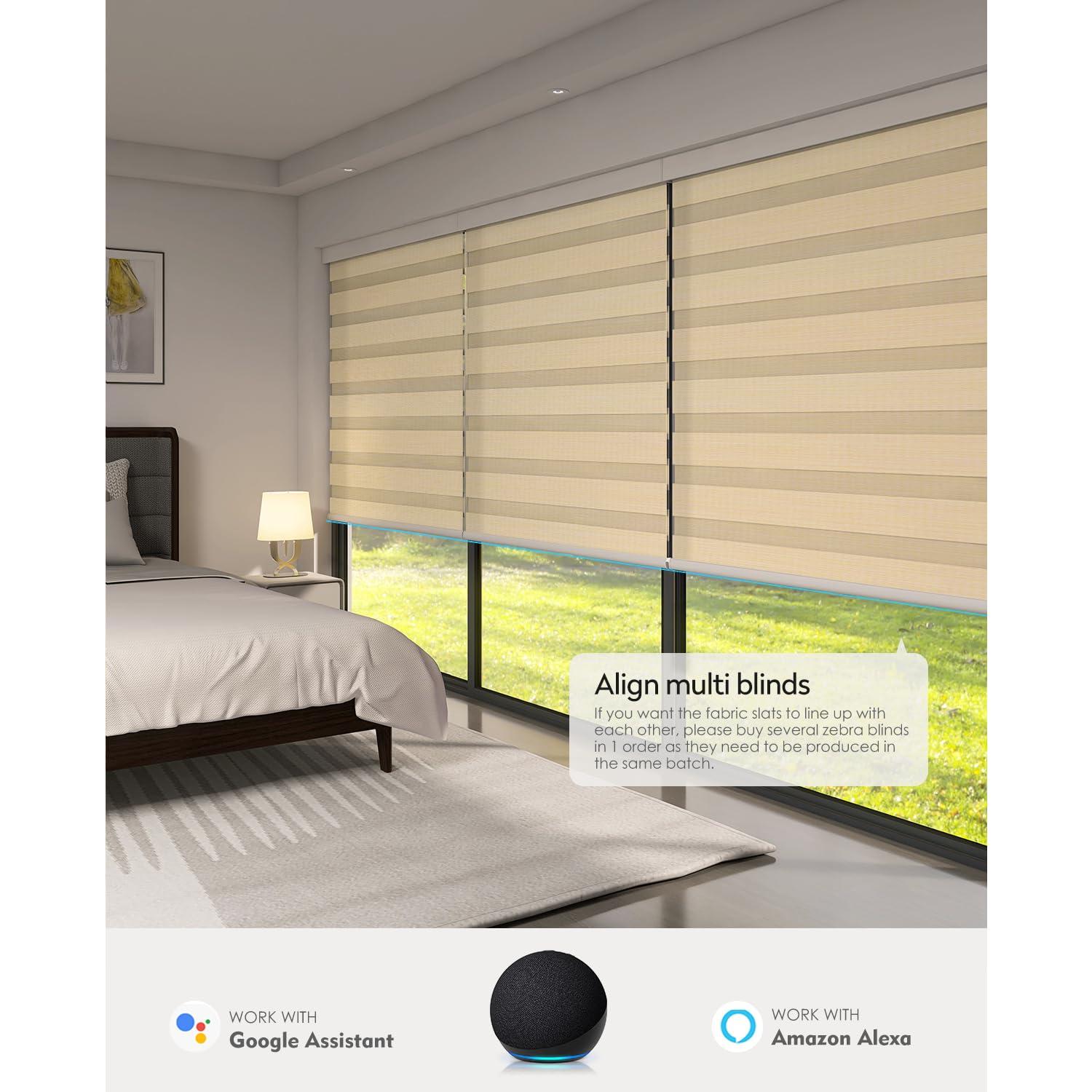 ACMEART ACMEART Motorized Zebra Shades with Remote,Dual Layer Automatic Window Blinds,Light Filtering Electric Blinds for Home Office Custom Size (Beige)