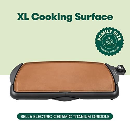 BELLA BELLA Electric Ceramic Titanium Griddle, Make 10 Eggs At Once, Healthy-Eco Non-stick Coating, Hassle-Free Clean Up, Large Submersible Cooking Surface, 10.5" x 20", Copper/Black